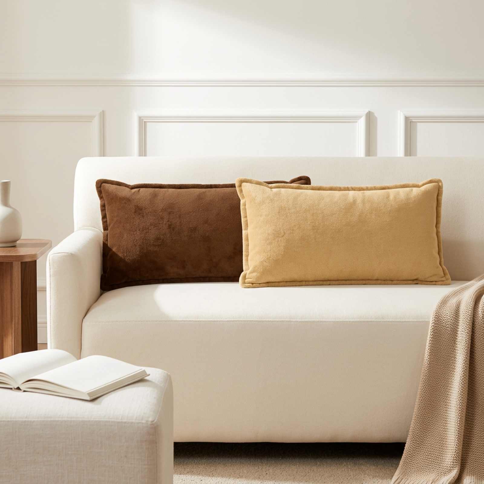 Throw Pillow 2 pcs HOUTEN Light Brown 40 x 80 cm Flannel