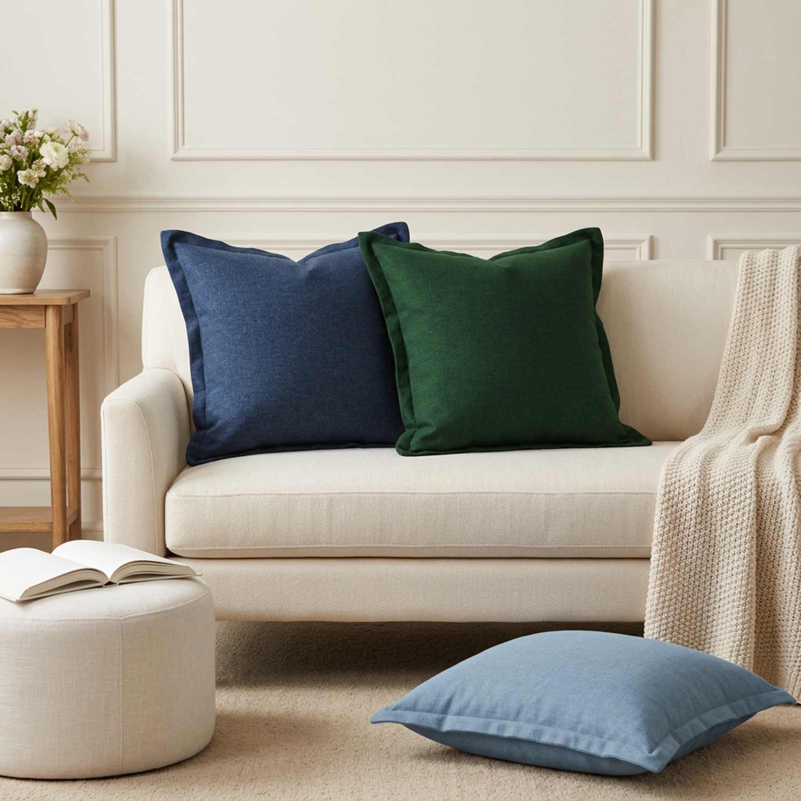 Cushion 2 pcs HOUTEN Dark Green 45 x 45 cm Faux Linen