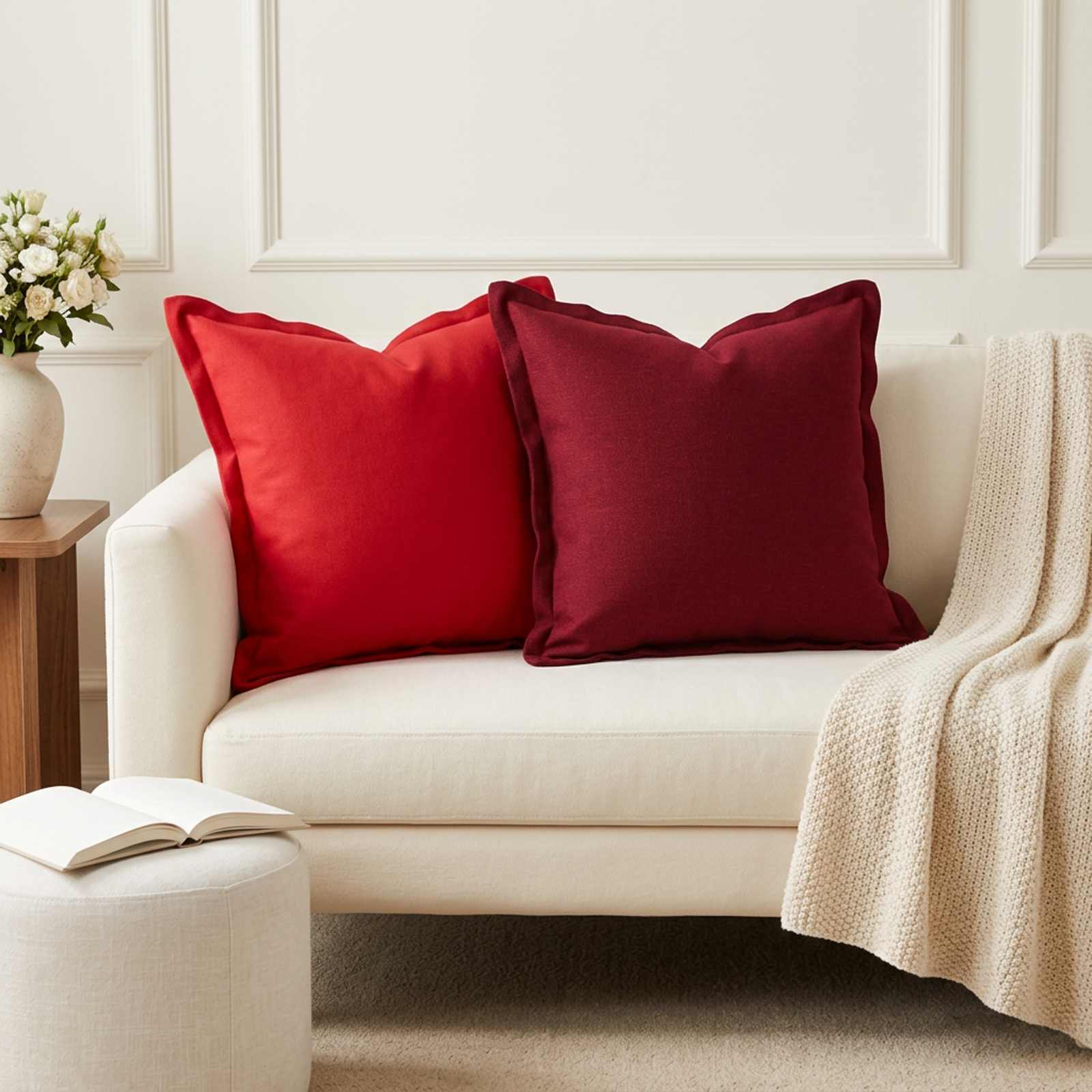Cushion with Pillow HOUTEN 2 pcs Wine Red Faux Linen