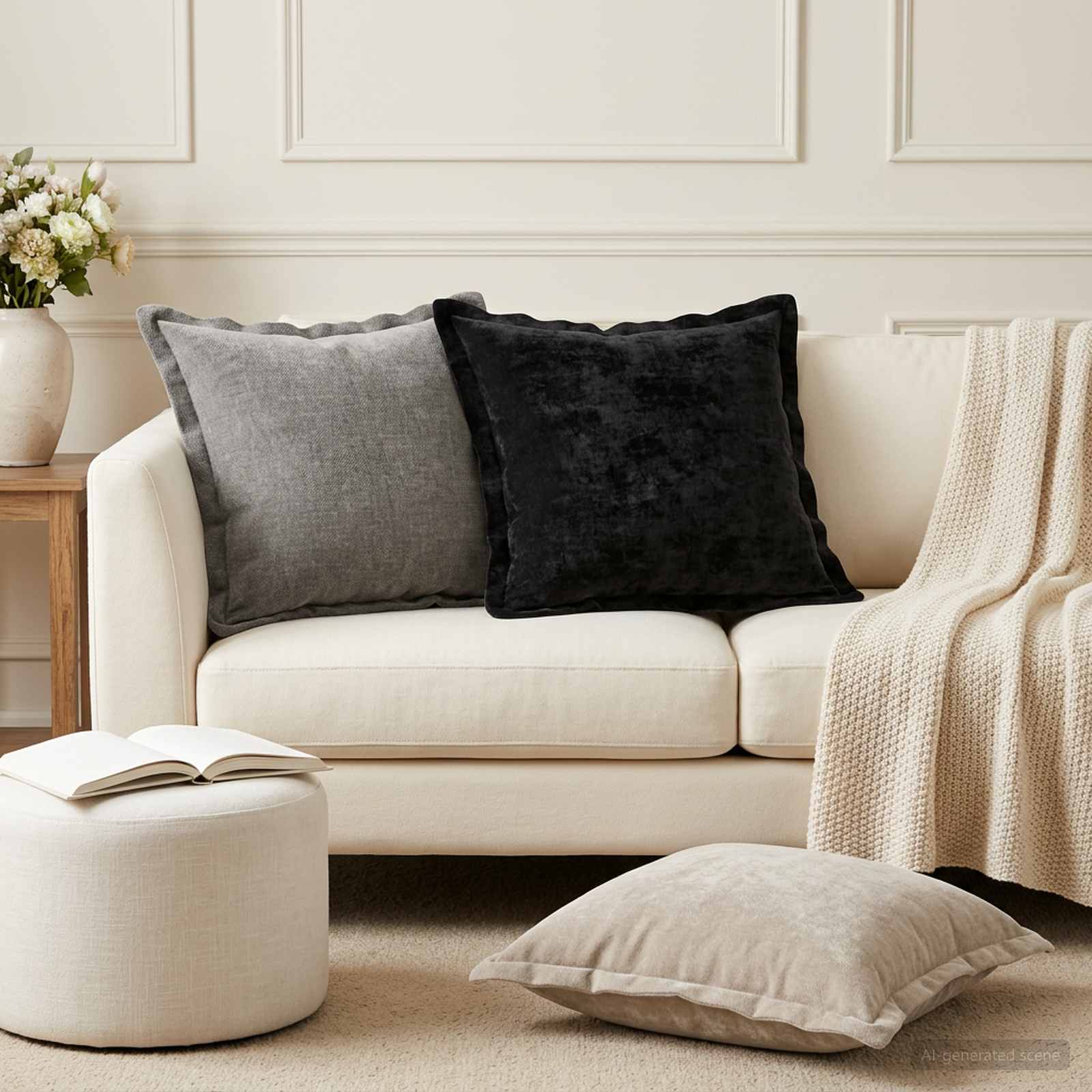 Cushion 6 pcs HOUTEN Light Grey 45 x 45 cm Chenille Fabric