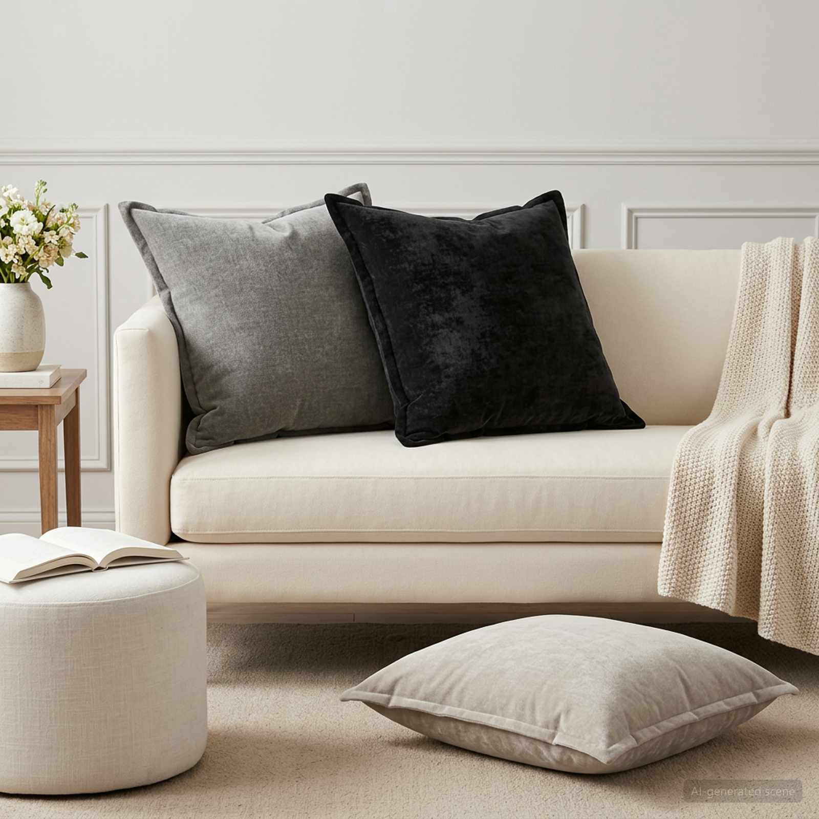 Cushion 2 pcs HOUTEN Light Grey 55 x 55 cm Chenille Fabric