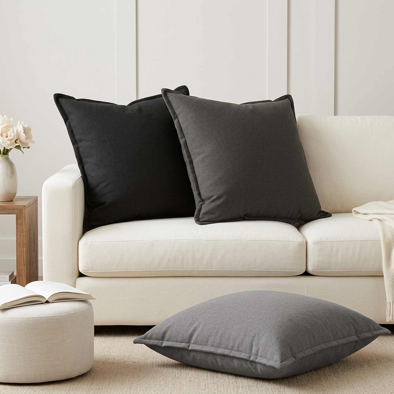 Cushion 2 pcs HOUTEN Black 65 x 65 cm Faux Linen
