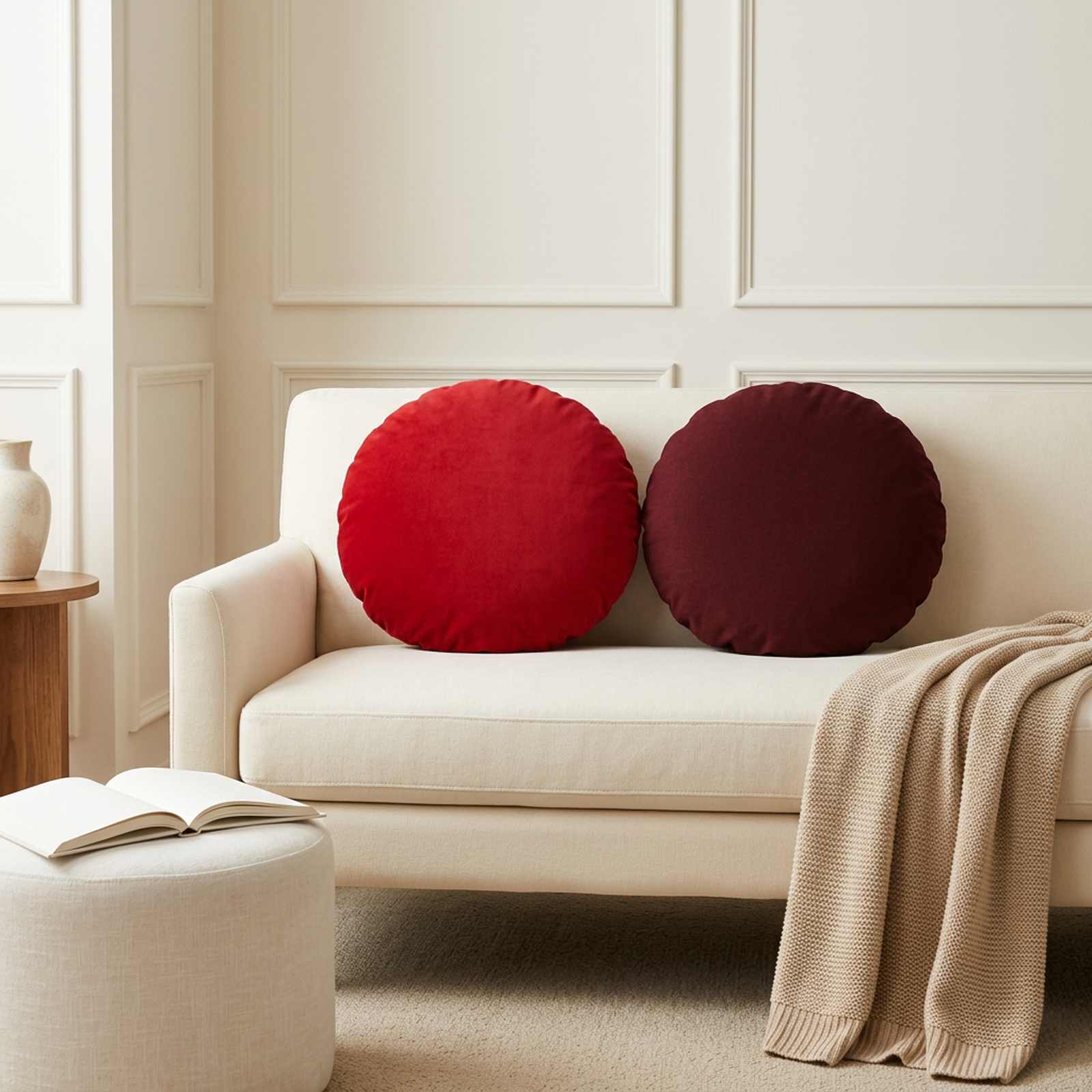 Throw Pillow 2 pcs HEERLEN Wine Red Ø 40 cm Fabric