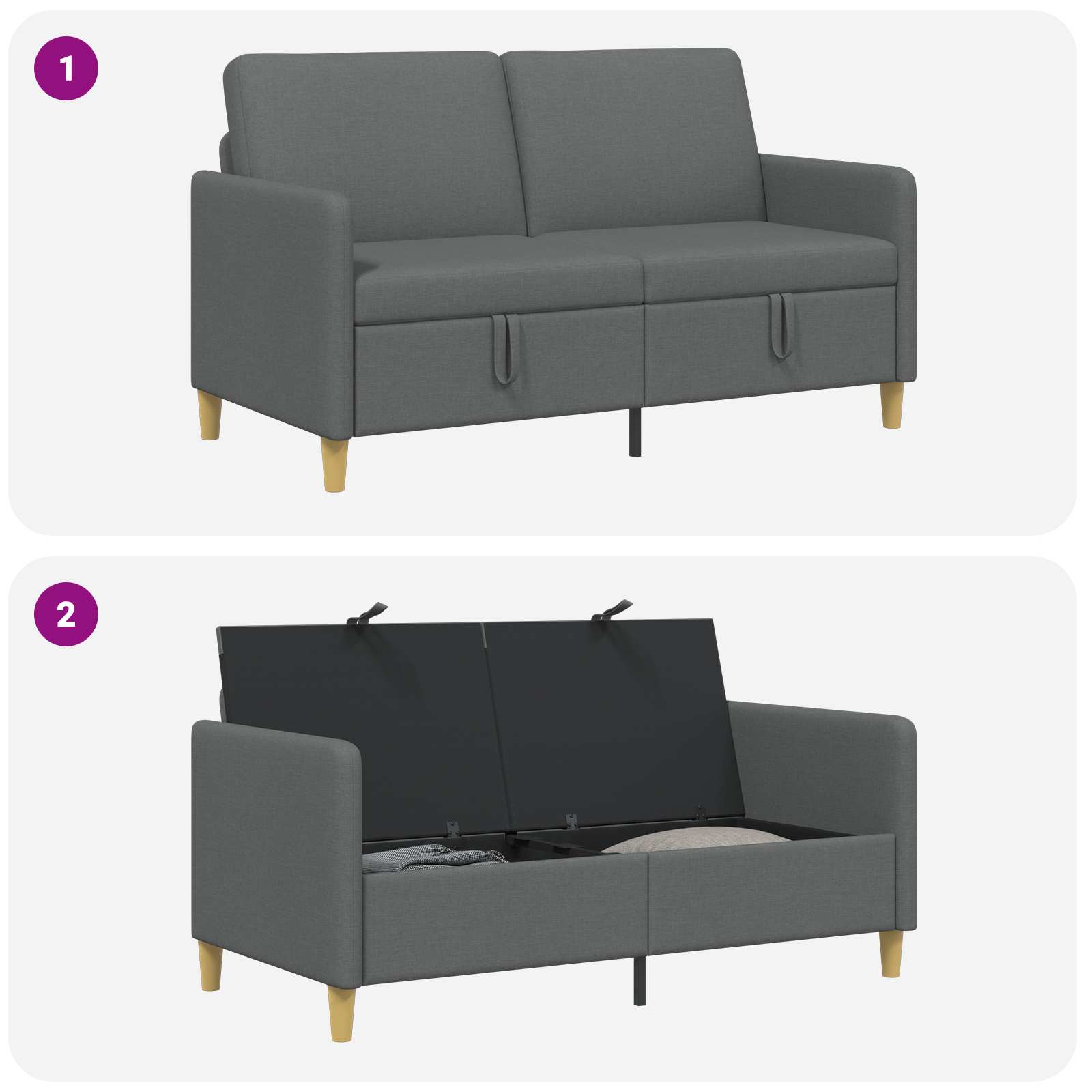 Sofa with Storage Dark Grey 152 x 78 x 87 cm Polyester