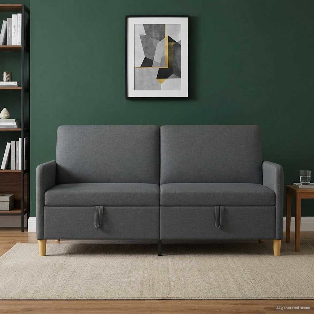 Sofa with Storage Dark Grey 172 x 78 x 87 cm Polyester