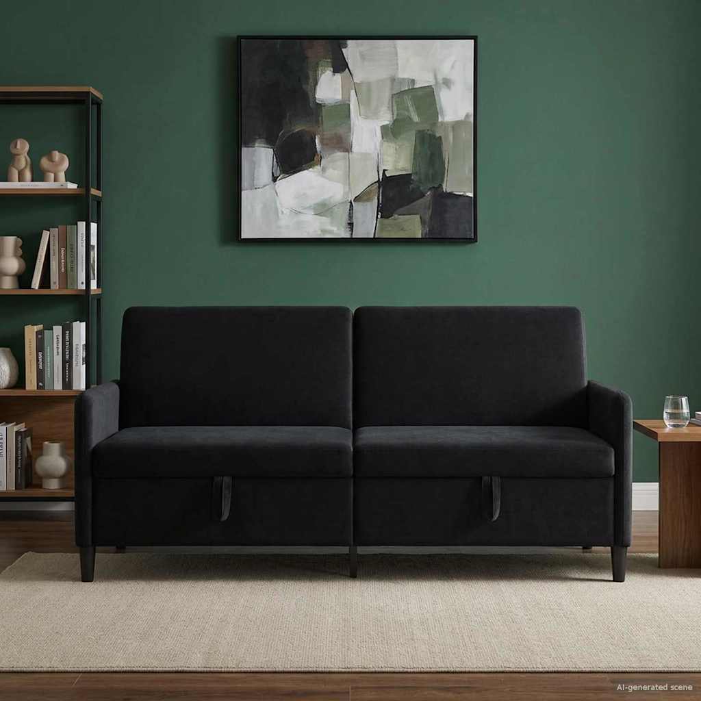 Sofa With Storage Black 192 x 78 x 87 cm Polyester