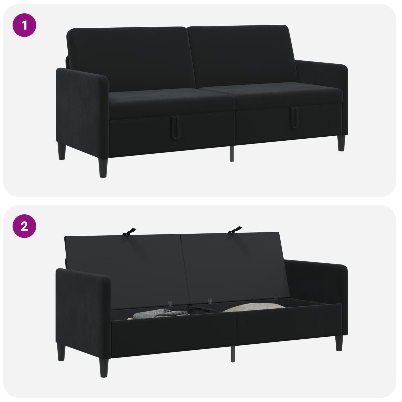 Sofa With Storage Black 192 x 78 x 87 cm Polyester