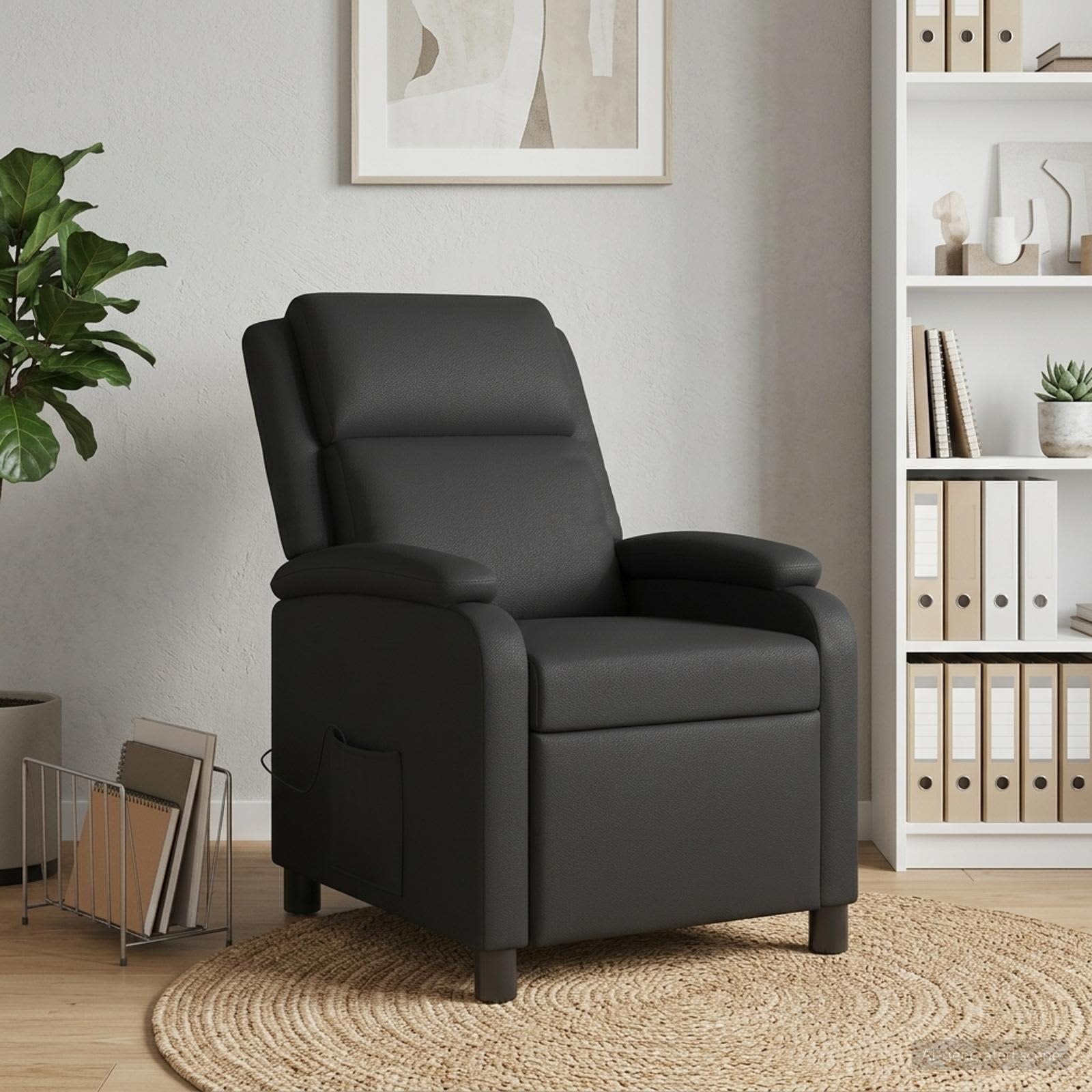 Massage Recliner Black Faux Leather