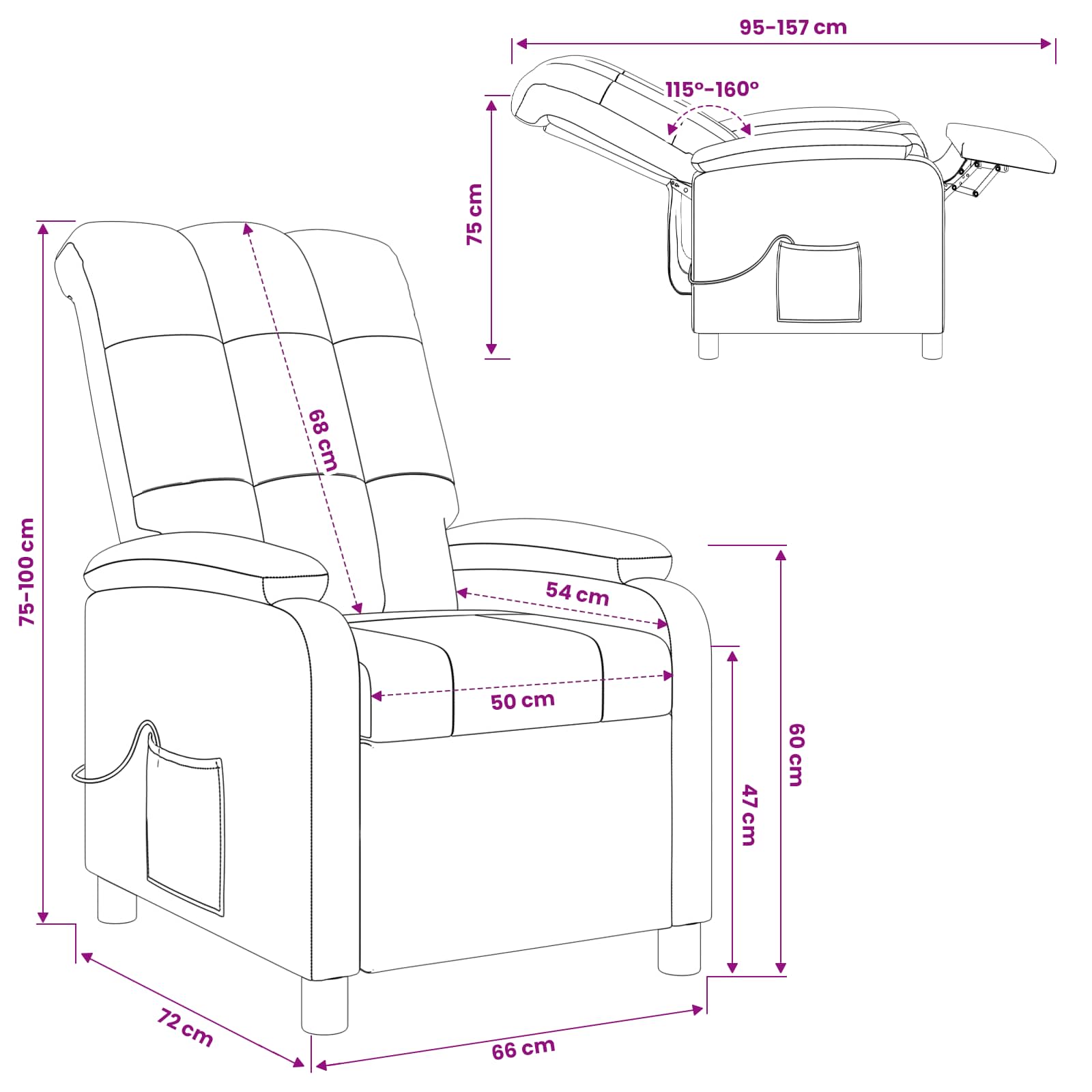 Massage Recliner Dark Grey Fabric