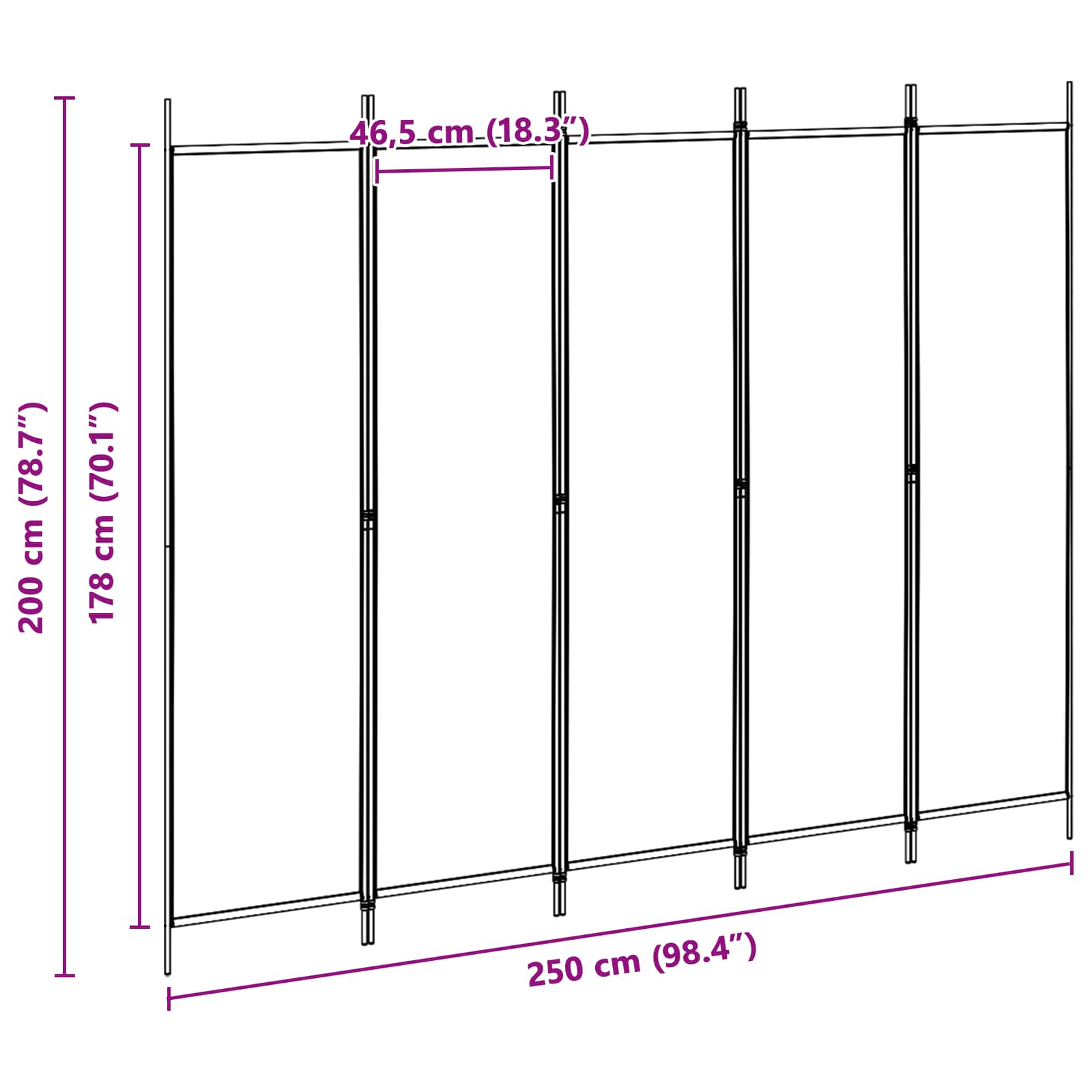 5-Panel Room Divider Beige 250 x 200 cm Fabric