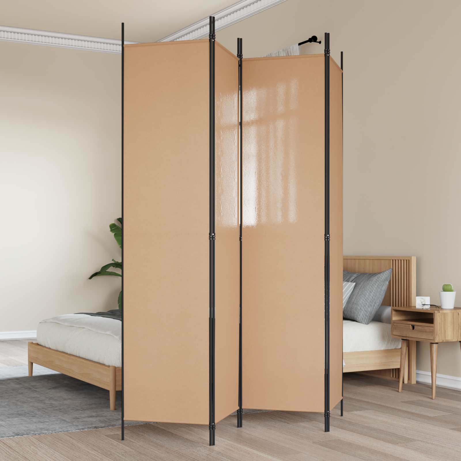 4-Panel Room Divider Beige 200 x 220 cm Fabric