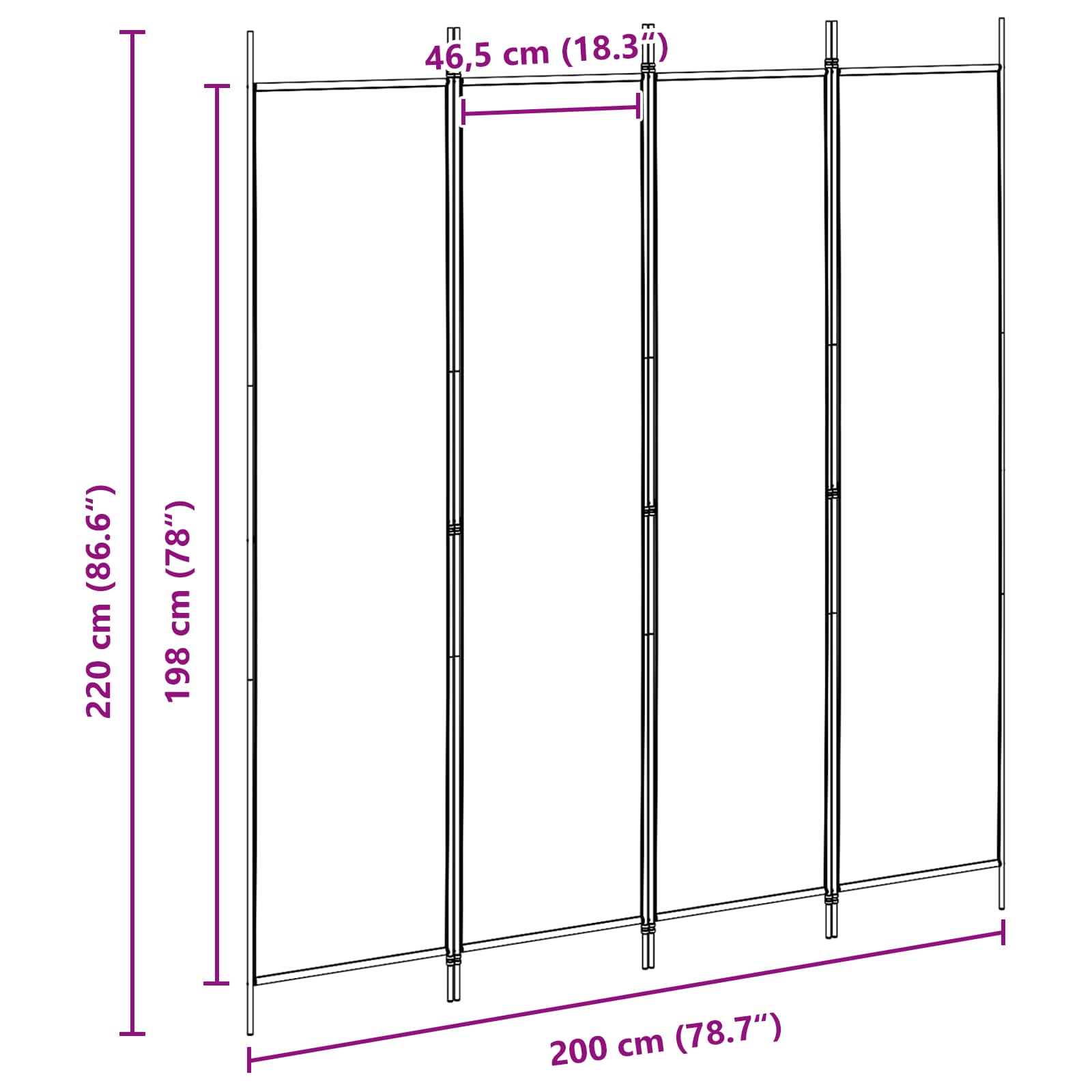 4-Panel Room Divider Beige 200 x 220 cm Fabric