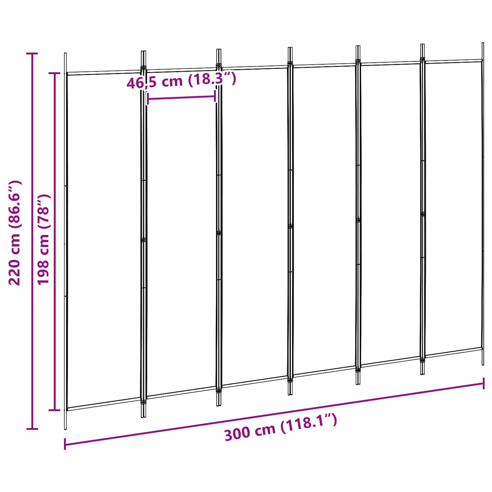 6-Panel Room Divider Beige 300 x 220 cm Fabric