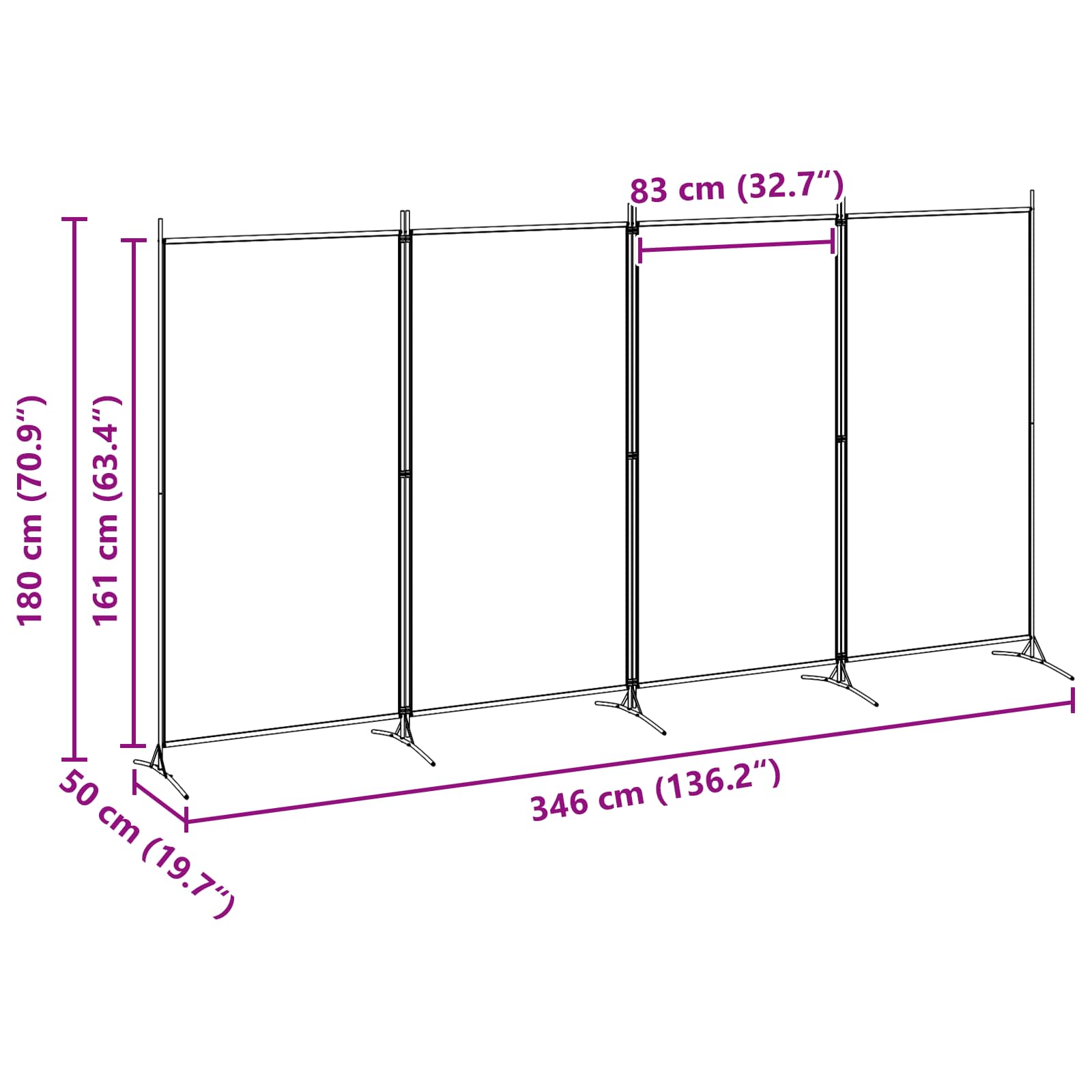 4-Panel Room Divider Beige 346 x 180 cm Fabric