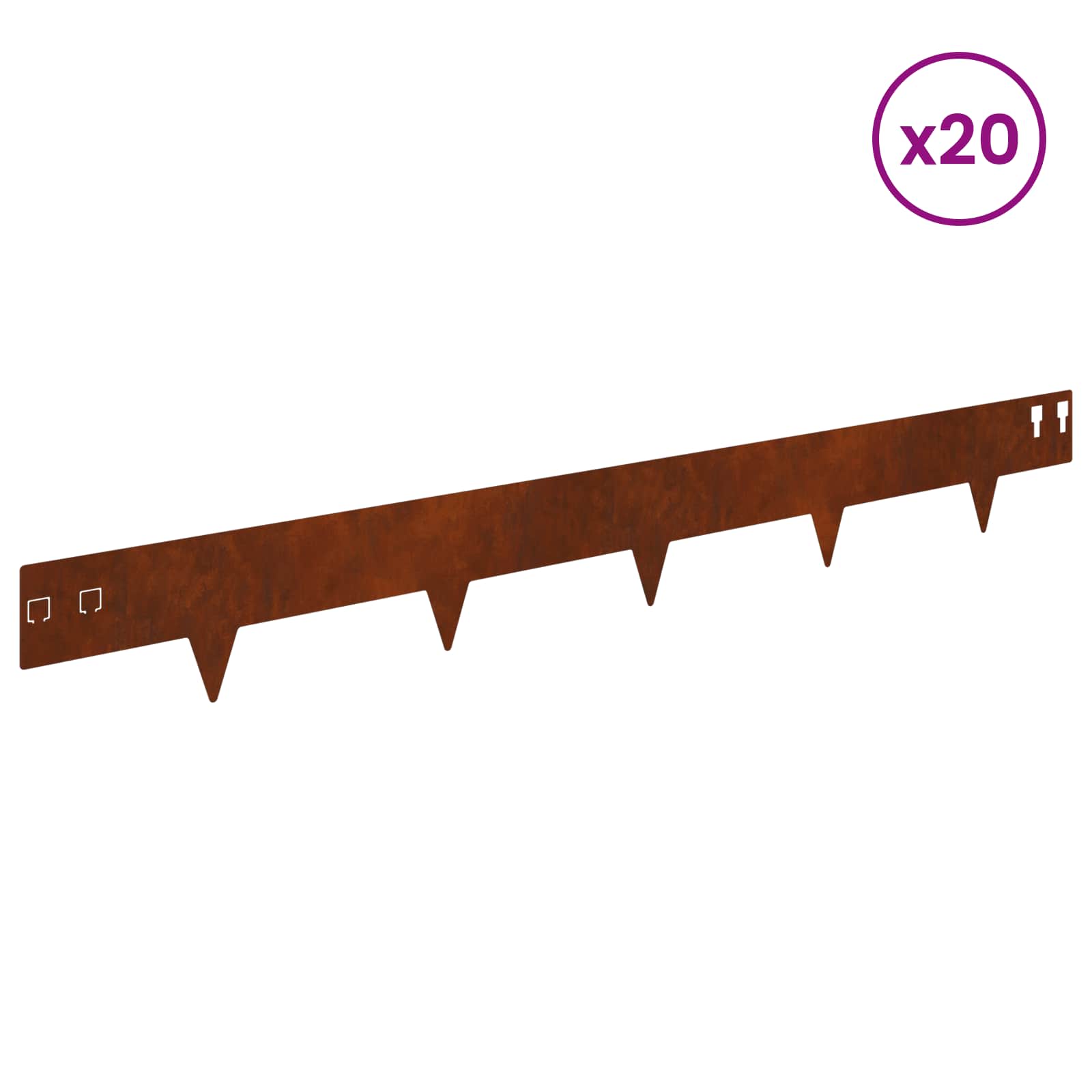 Lawn Edge with Sharp Points 20 pcs 100x12cm Steel Rusty