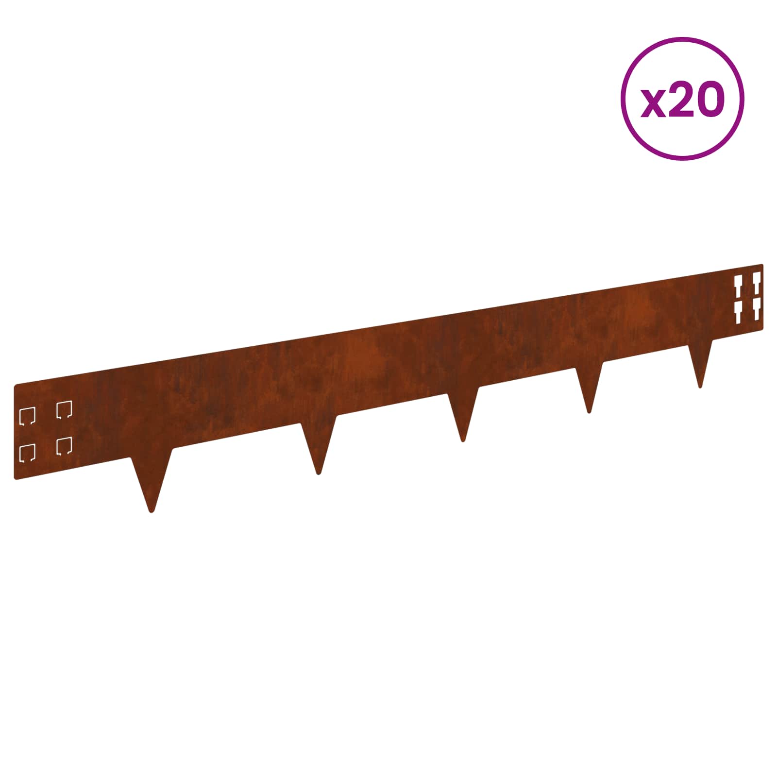 Lawn Edge with Sharp Points 20 pcs 100x15cm Steel Rusty