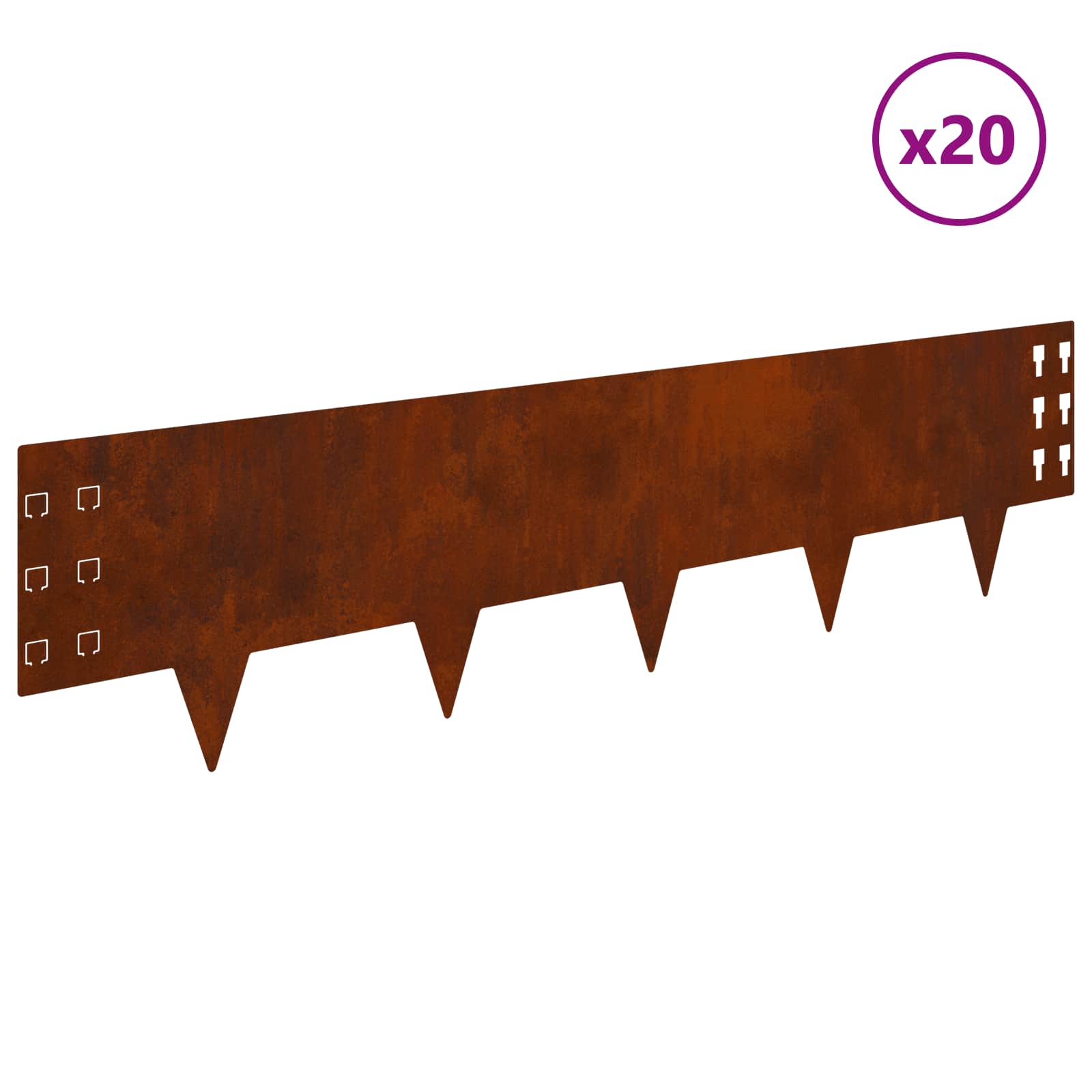 Lawn Edging 20 pcs 100 x 25 cm Steel Rusty