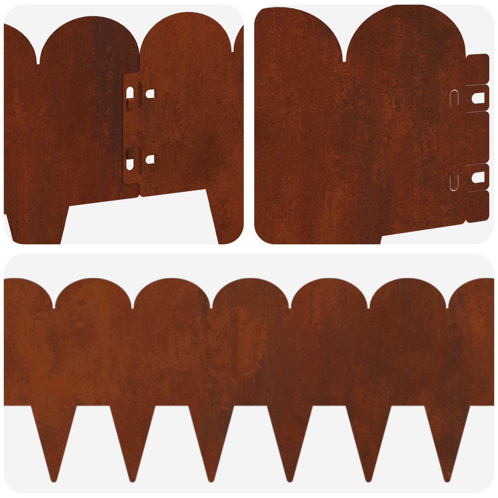 Lawn Edge Sharp&Round Top 10 pcs 103x20cm Steel Rusty