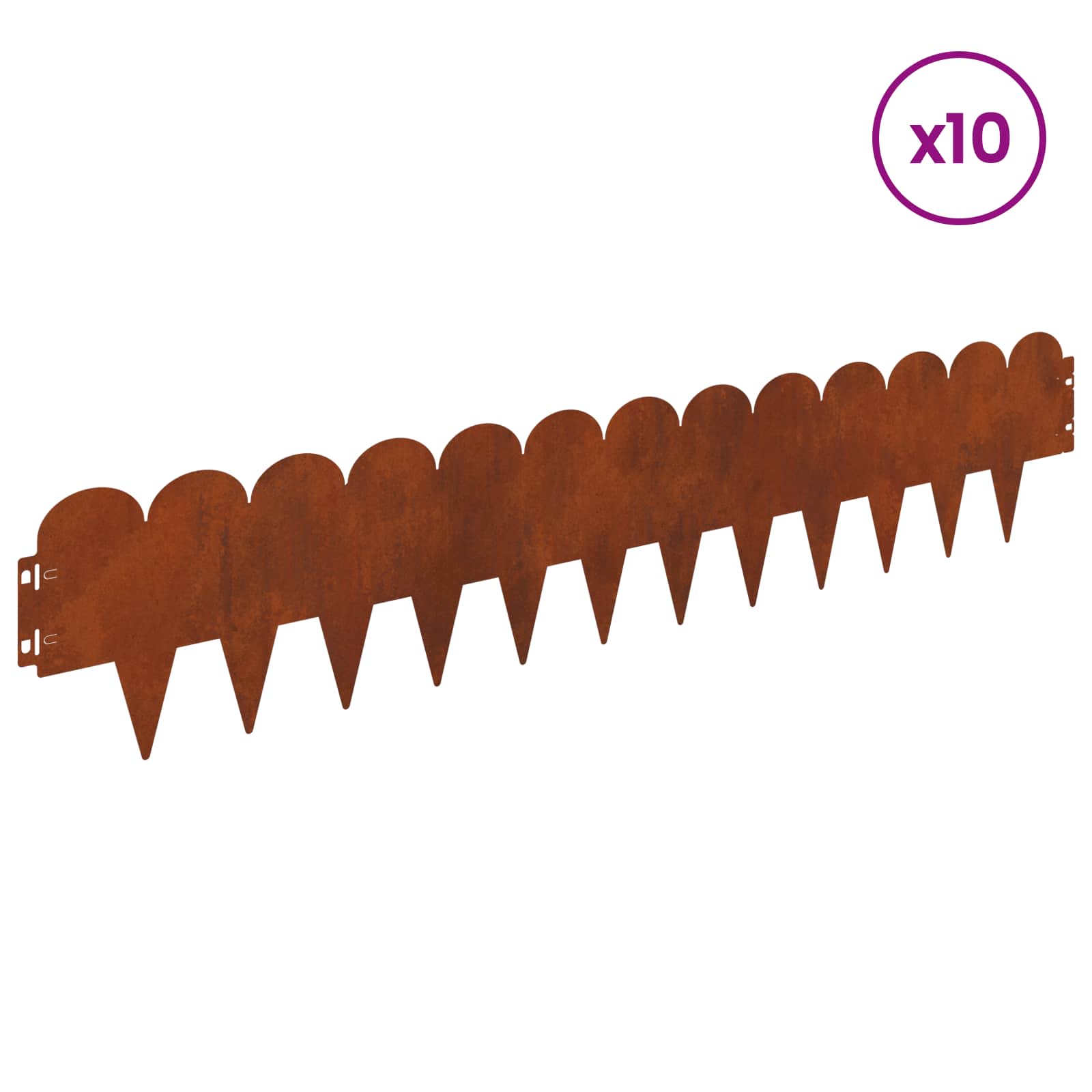 Lawn Edge Sharp&Round Top 10 pcs 103x20cm Steel Rusty
