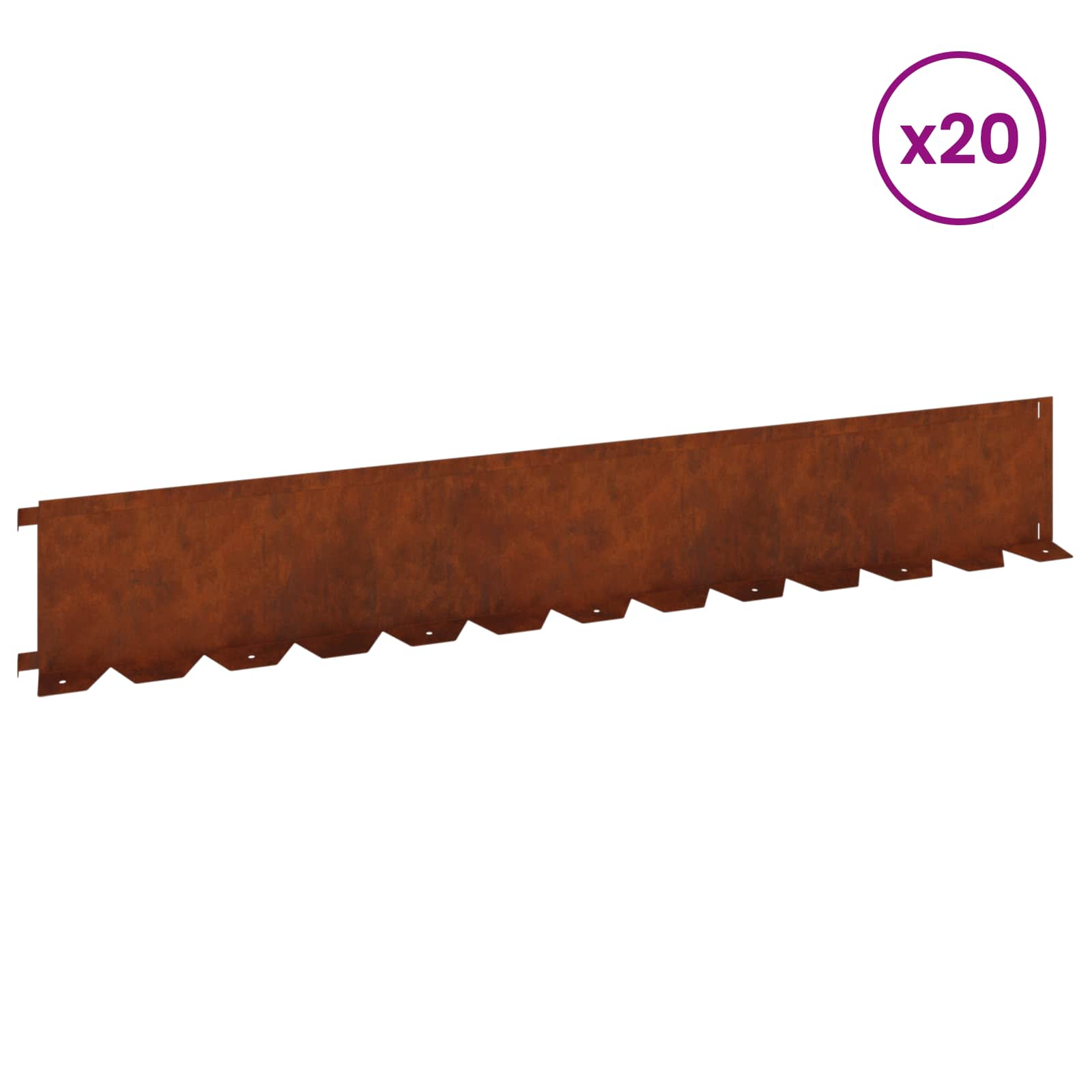 Lawn Edging 20 pcs 102 x 15 x 4 cm Steel Rusty