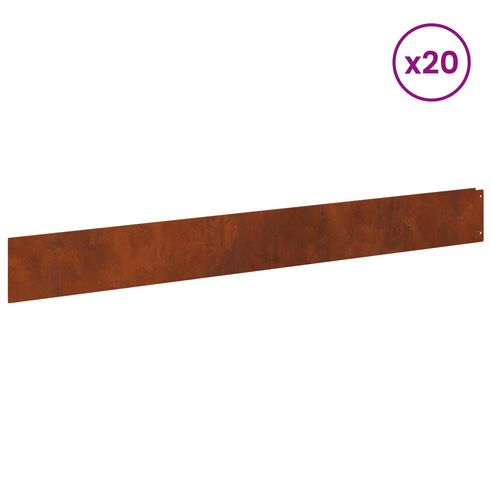 Lawn Edge with Top Fold 20 pcs 100x12cm Steel Rusty