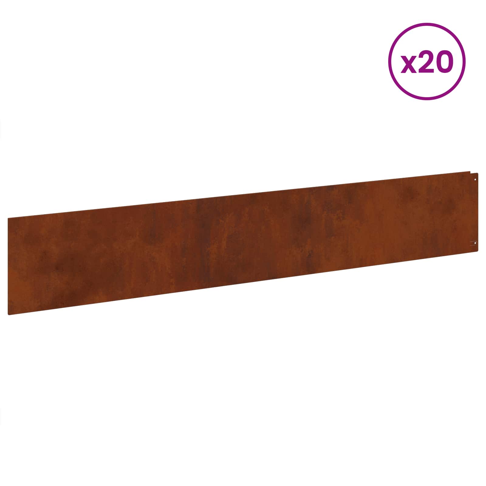 Lawn Edging 20 pcs 100 x 18 cm Steel Rusty