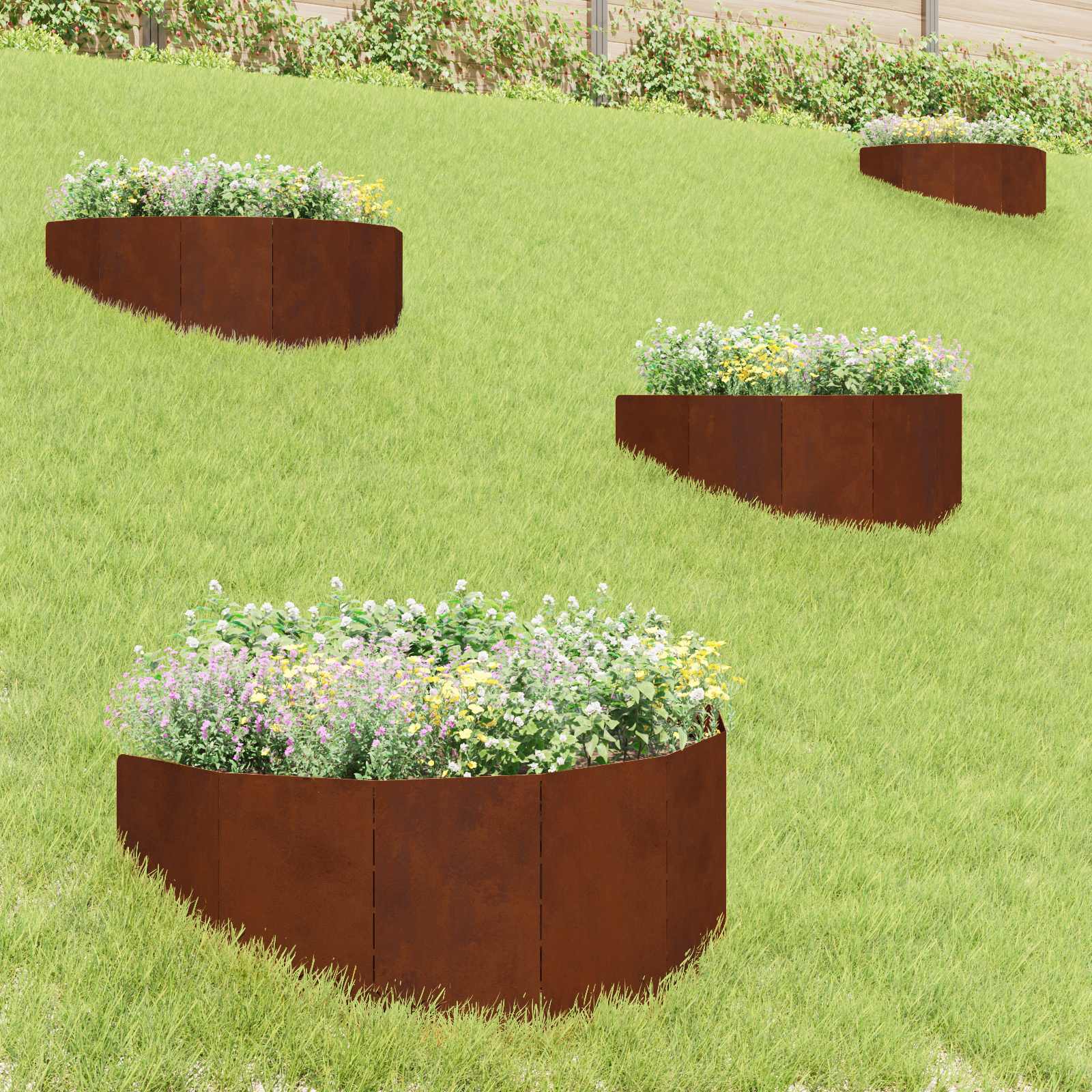 Lawn Edging 4 pcs 100 x 45 cm Steel Rusty