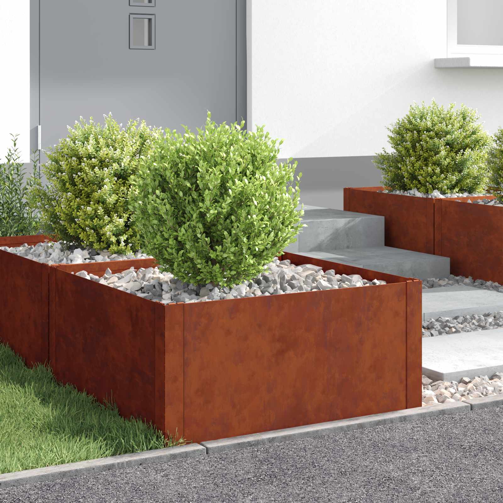 Lawn Edging 4 pcs 60 x 60 x 35 cm Steel Rusty