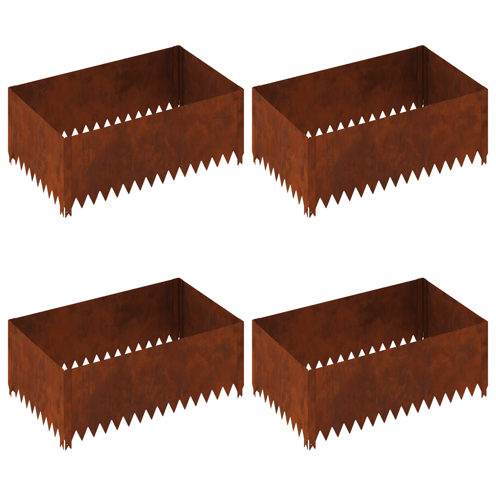 Lawn Edging 4 pcs 100 x 60 x 35 cm Steel Rusty