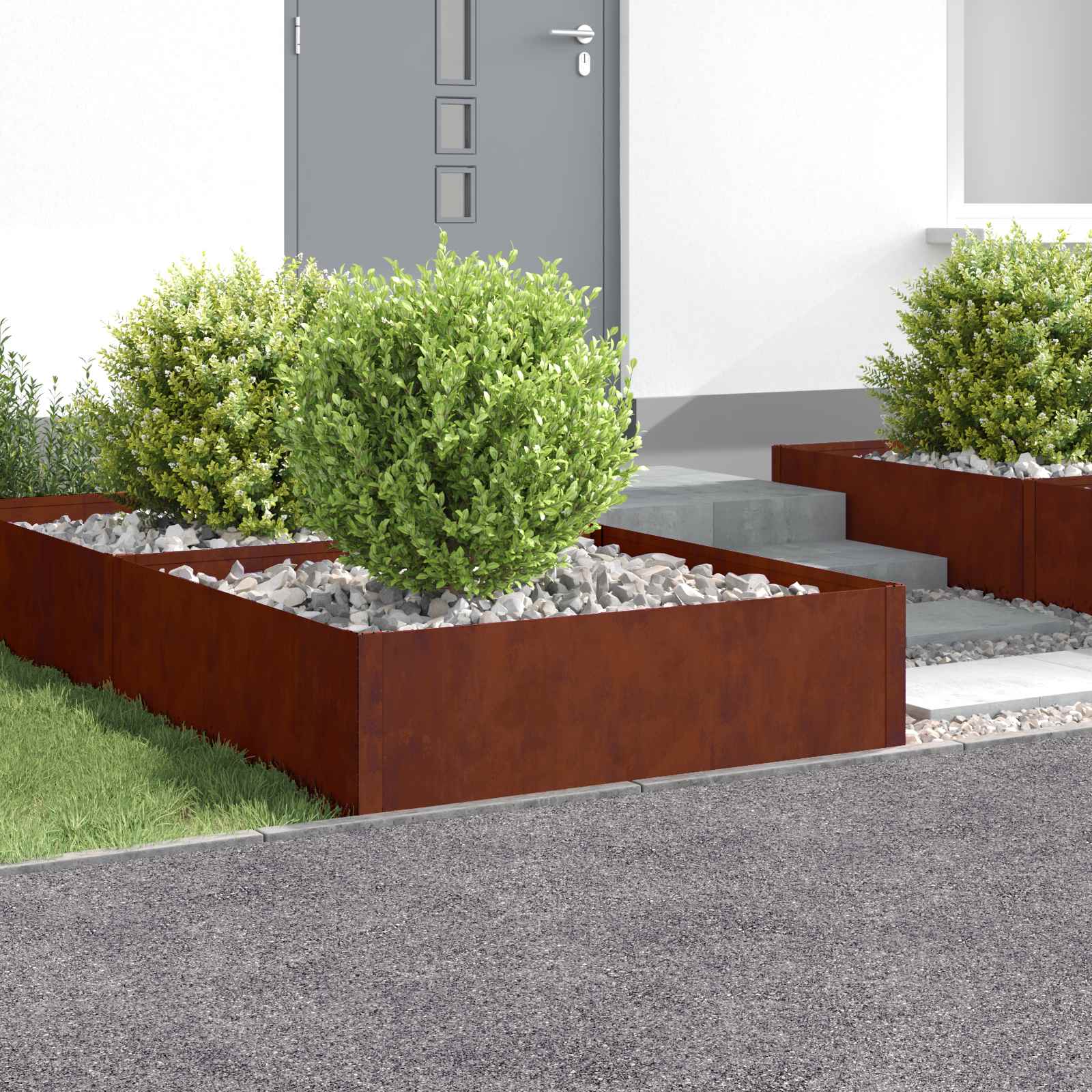 Lawn Edging 4 pcs 100 x 100 x 35 cm Steel Rusty