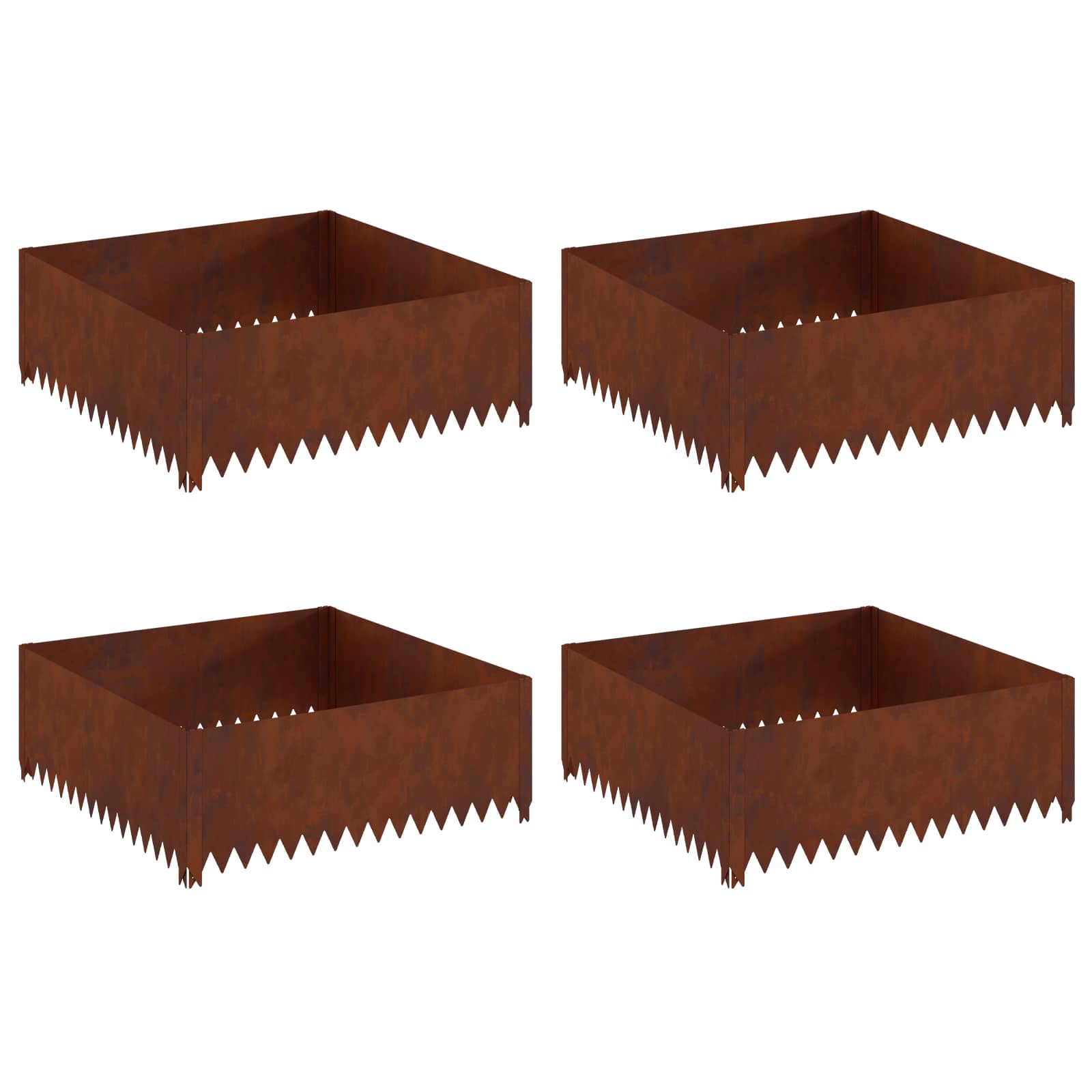 Lawn Edging 4 pcs 100 x 100 x 35 cm Steel Rusty