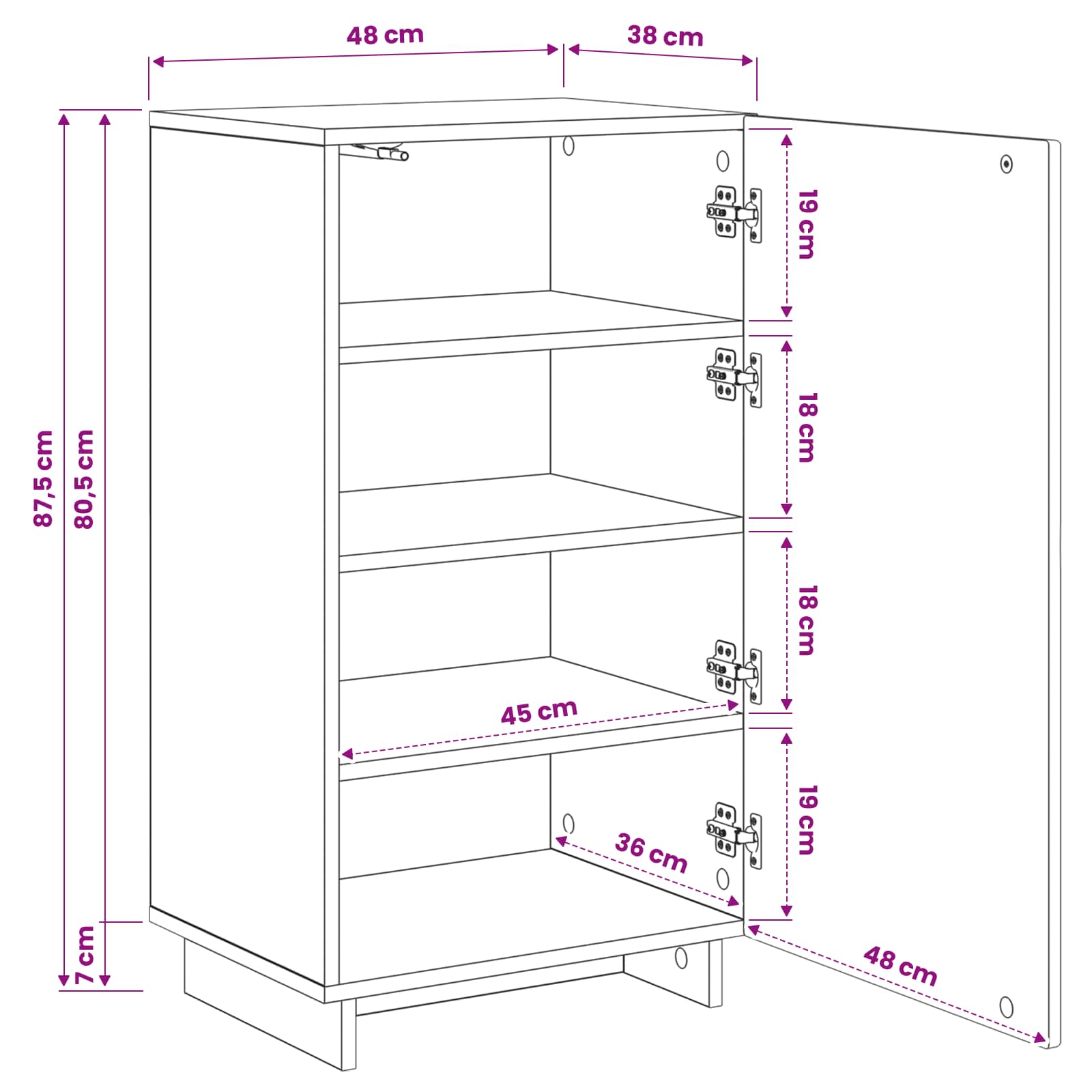 Shoe Cabinet 48 x 38 x 87.5 cm Engineered Wood White
