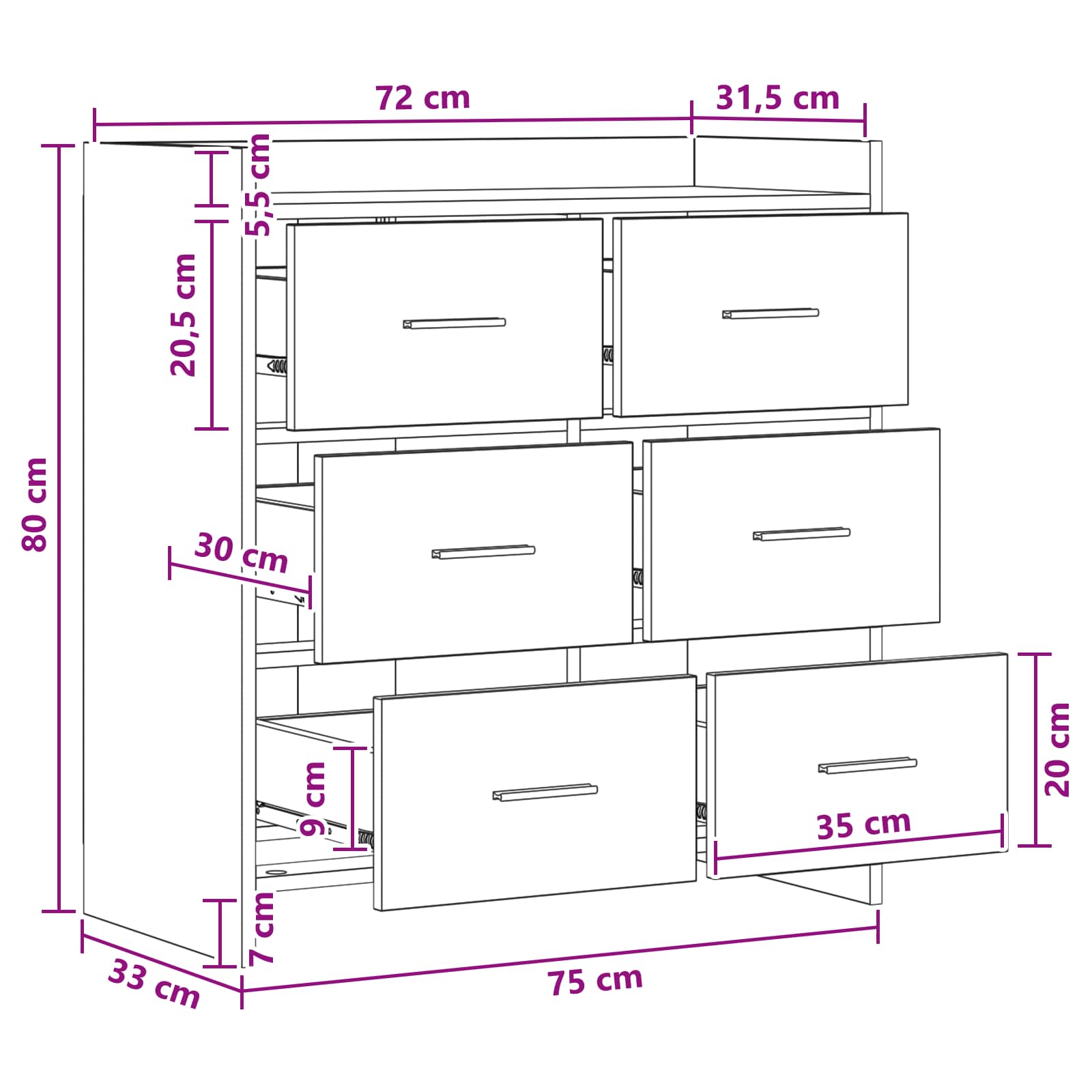 Sideboard Sonoma Oak 75 x 33 x 80 cm Engineered Wood