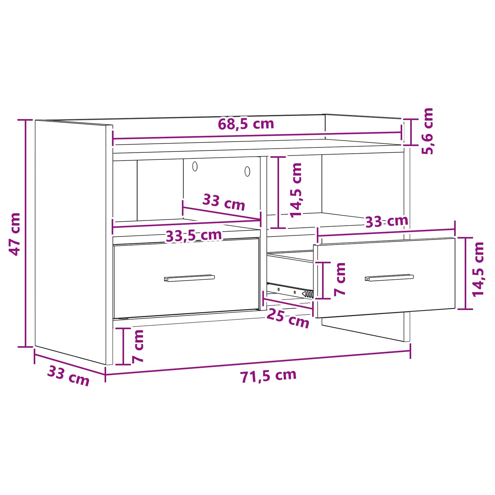 TV Cabinet 71.5 x 33 x 47 cm Sonoma Oak Engineered Wood