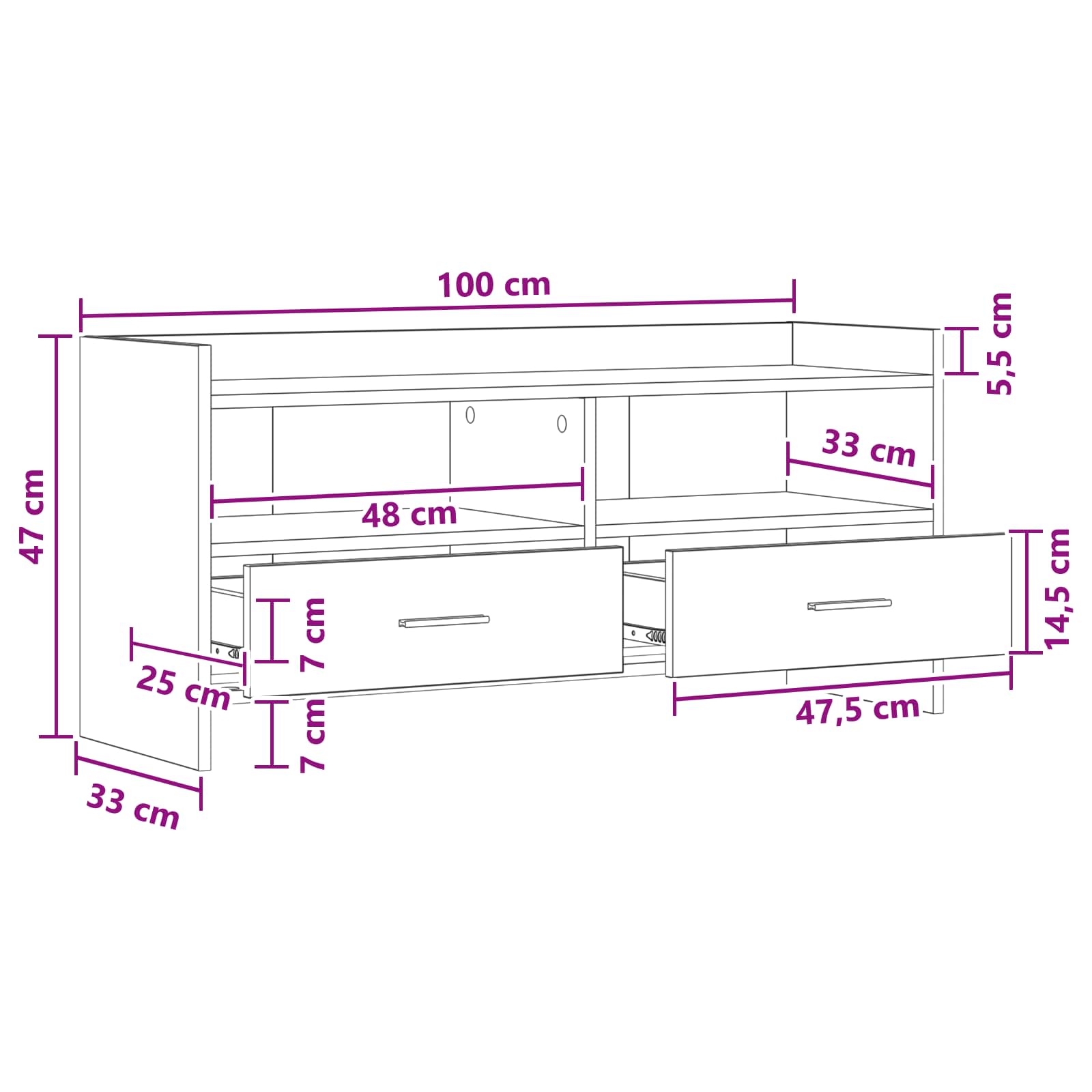 TV Cabinet 100 x 33 x 47 cm White Engineered Wood