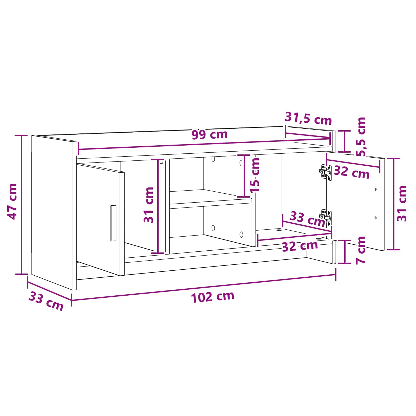 TV Cabinet 102 x 33 x 47 cm Sonoma Oak Engineered Wood