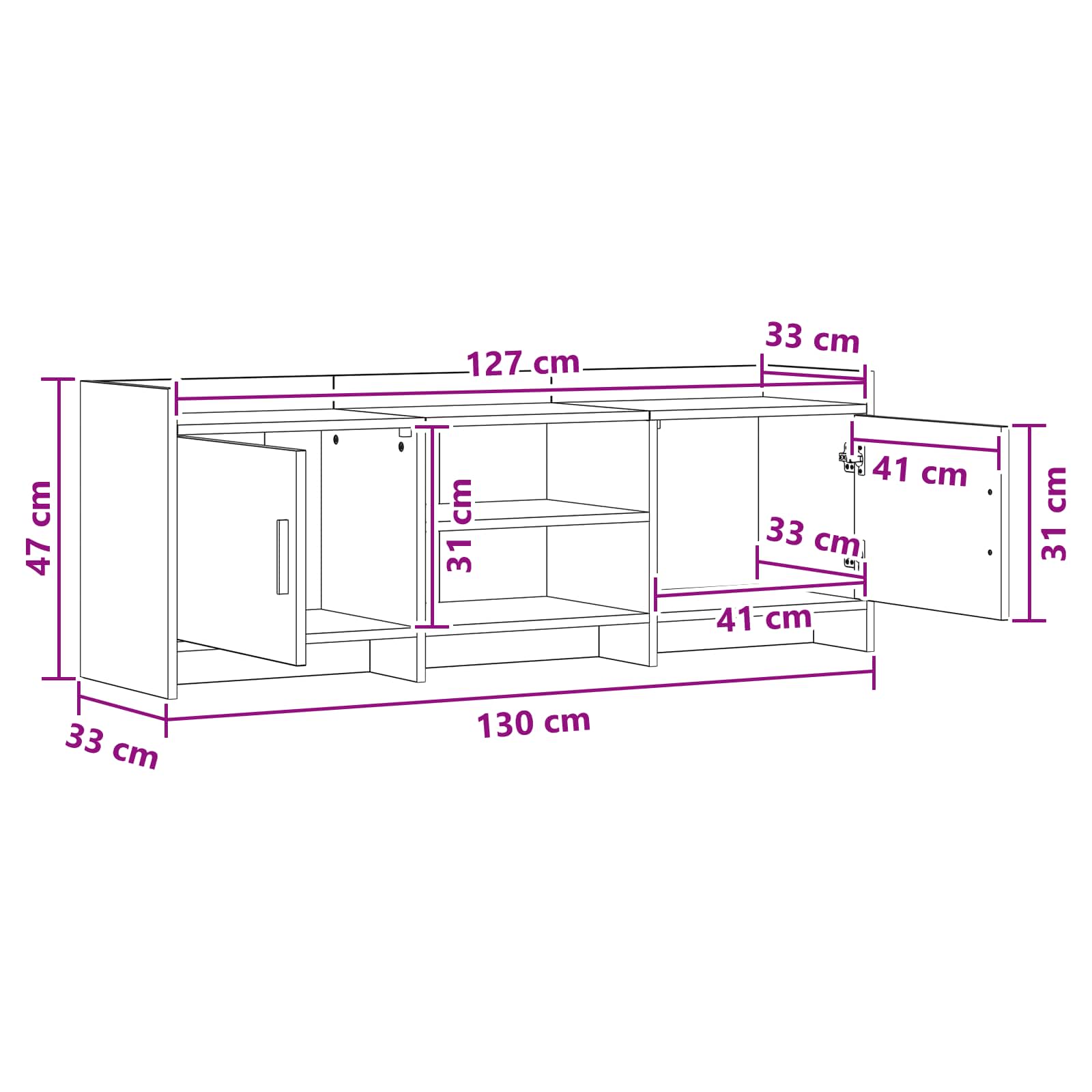 TV Cabinet 130 x 33 x 47 cm Sonoma Oak Engineered Wood