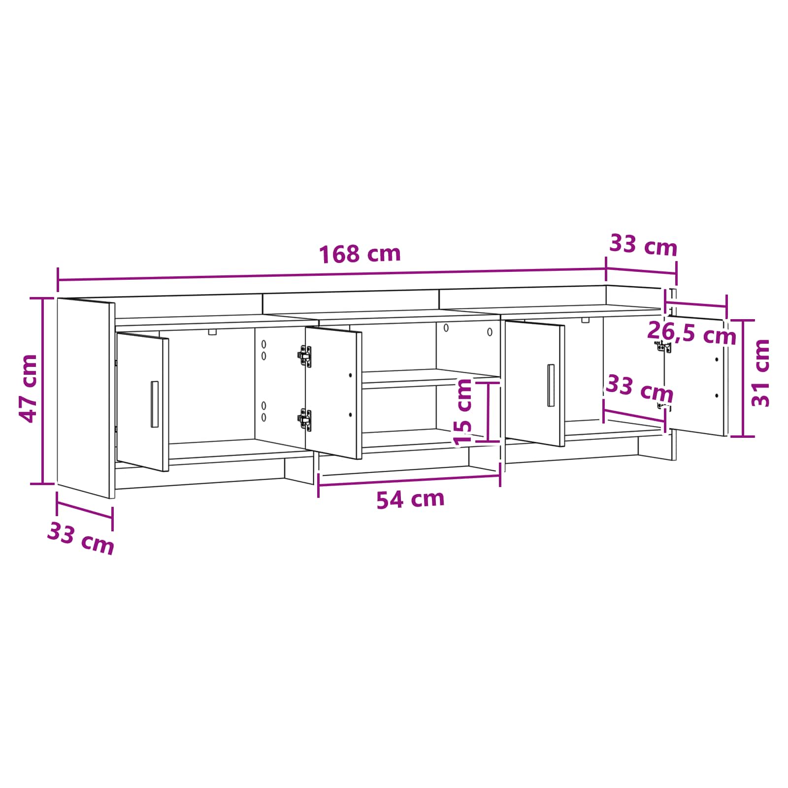 TV Cabinet 168 x 33 x 47 cm White Engineered Wood