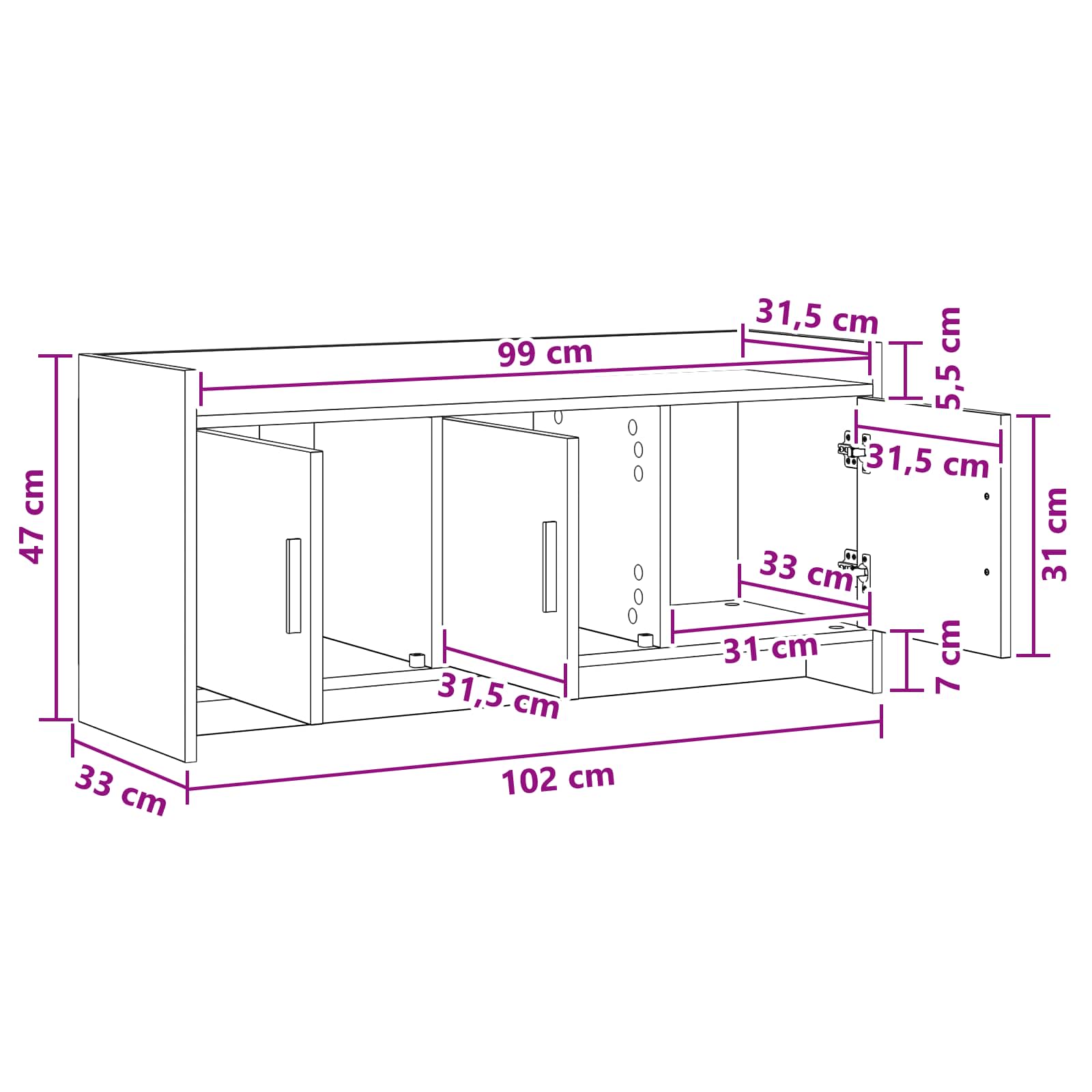 TV Cabinet 102 x 33 x 47 cm Sonoma Oak Engineered Wood