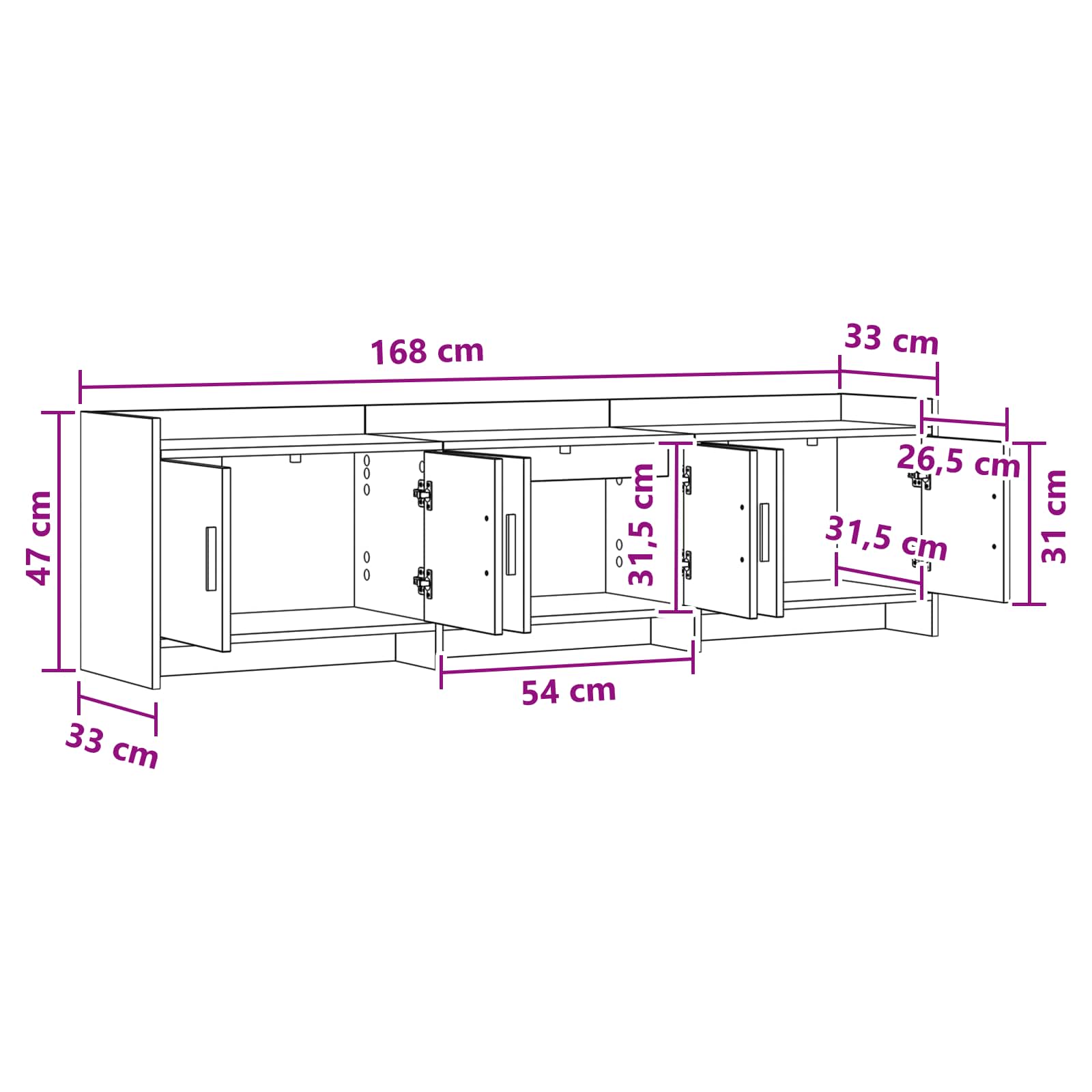 TV Cabinet 168 x 33 x 47 cm White Engineered Wood