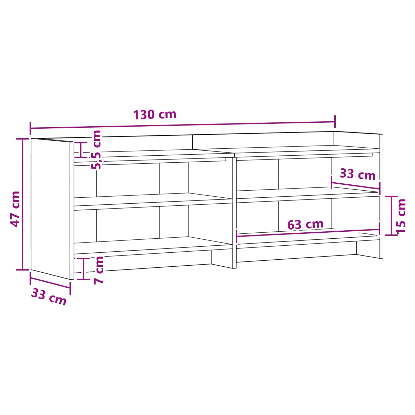 TV Cabinet 135 x 33 x 47 cm White Engineered Wood