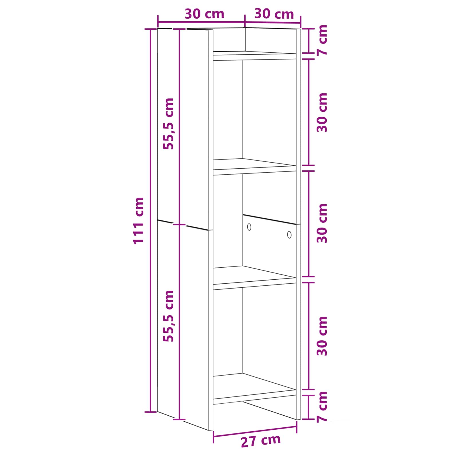 Bookcase White 30 x 30 x 111 cm Engineered Wood
