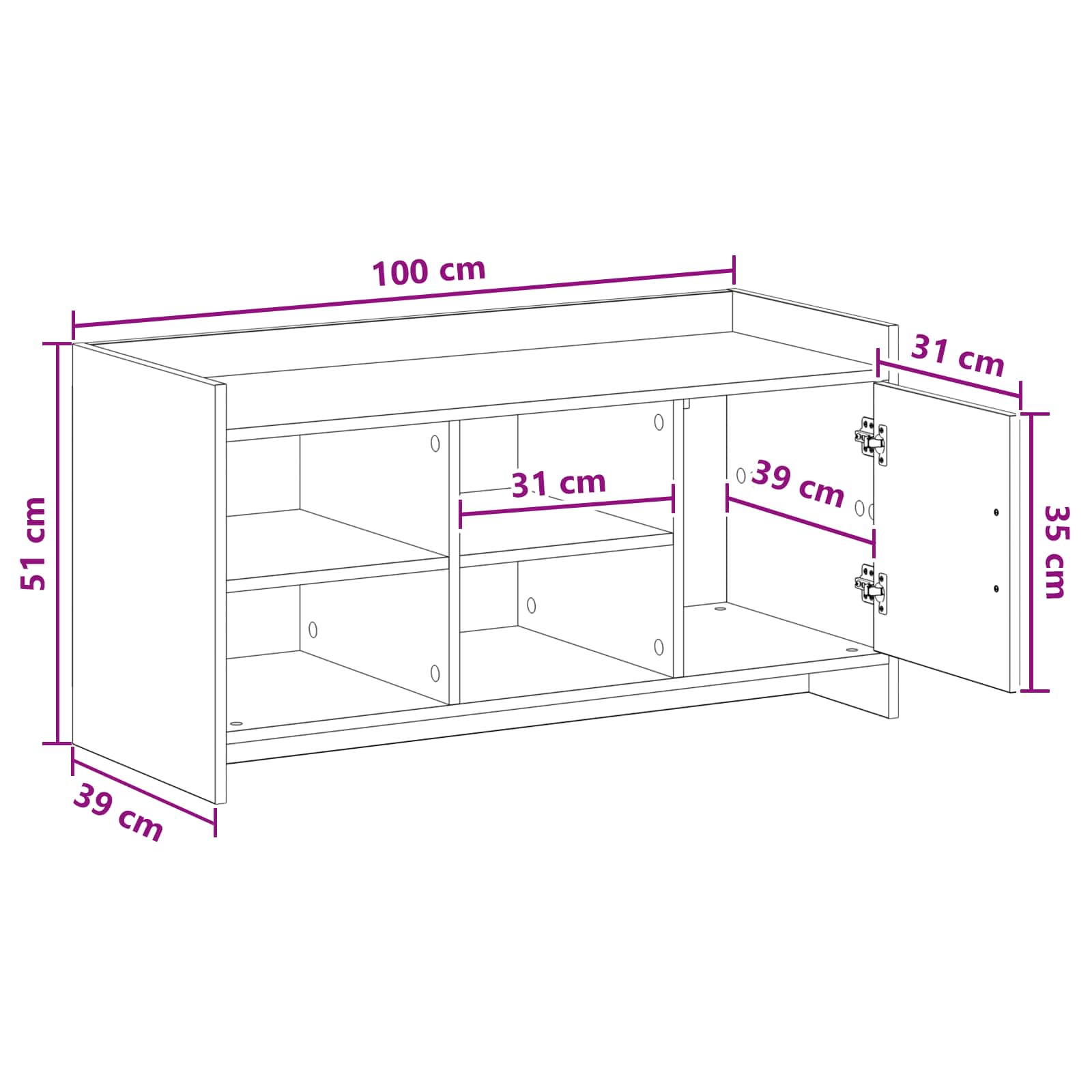 Shoe Cabinet with Door White 100 x 39.5 x 51 cm Engineered Wood
