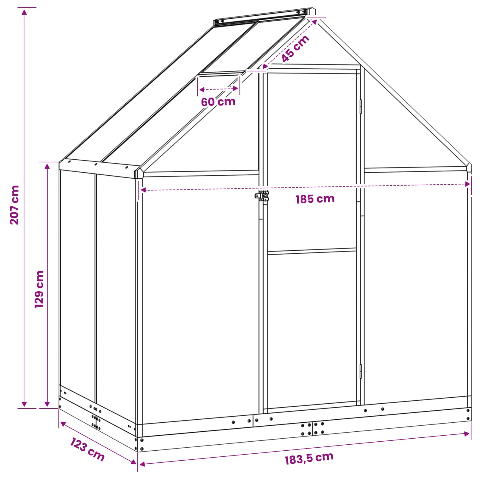 Garden Greenhouse with Door Anthracite 183.5 x 123 x 207 cm
