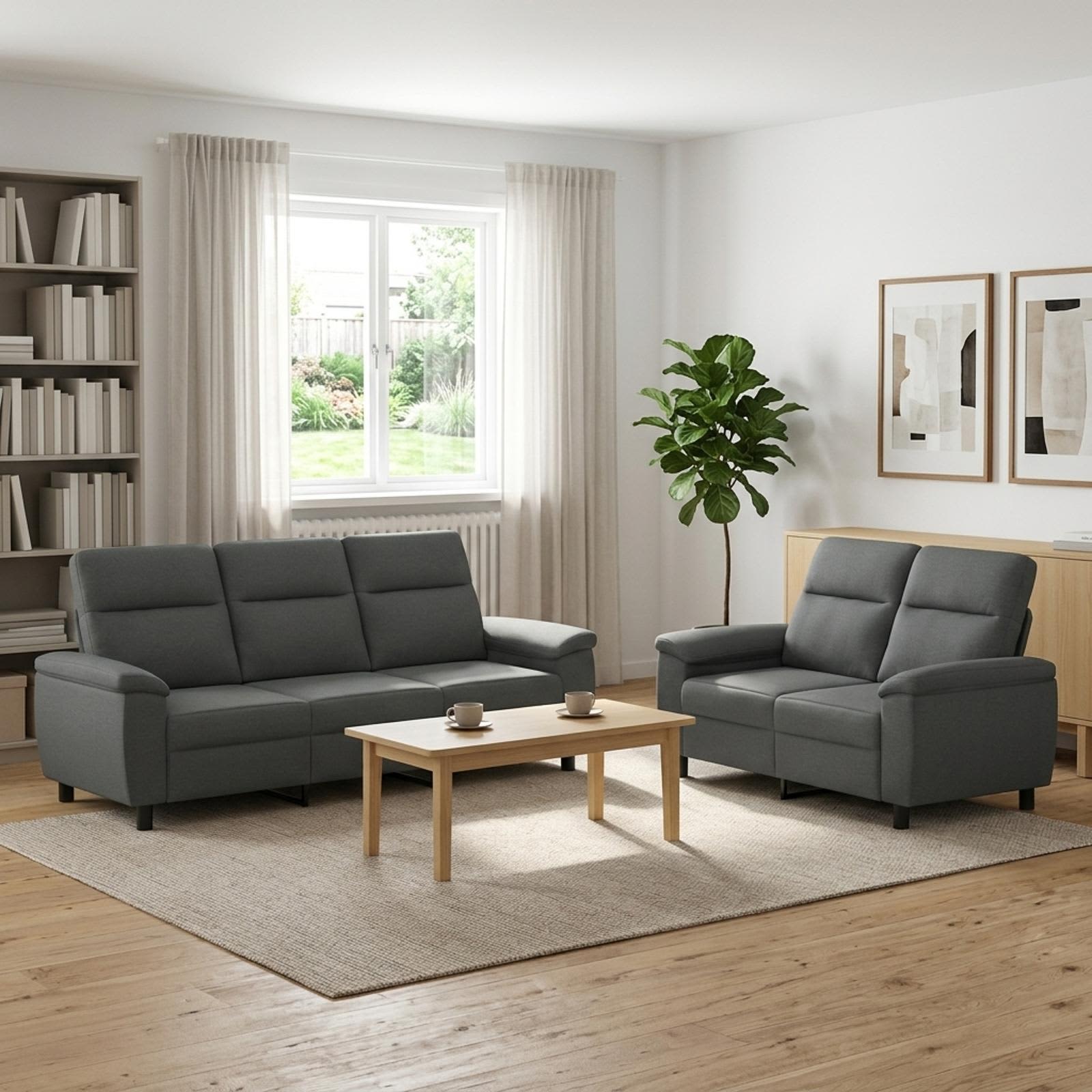 Sofa Set 2 pcs Dark Grey Fabric