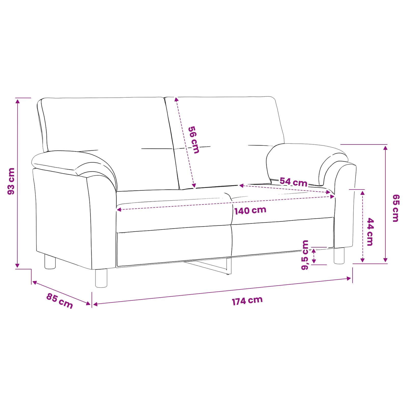 Sofa Dark Grey 174 x 85 x 93 cm Velvet