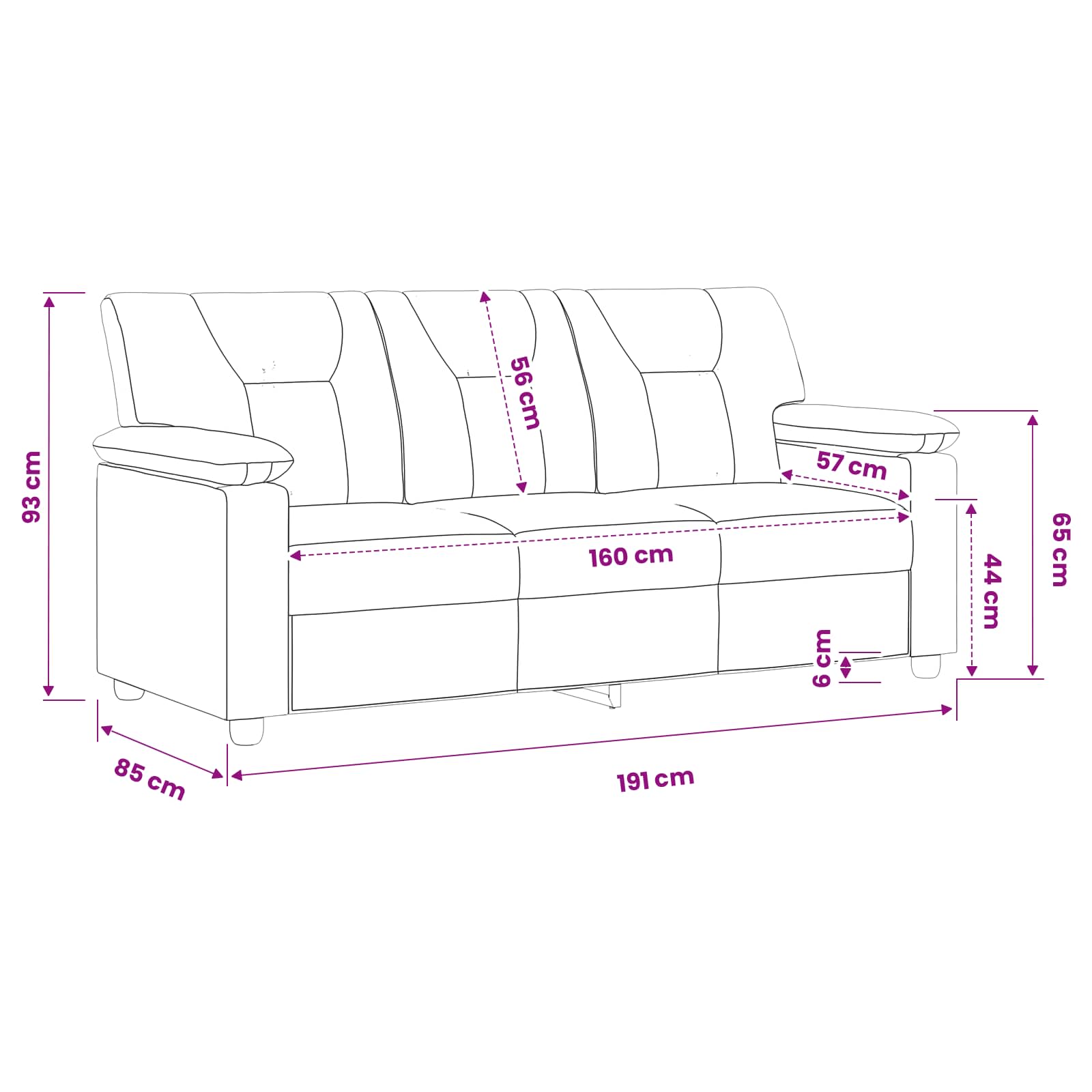Sofa Black 191 x 85 x 93 cm Faux Leather