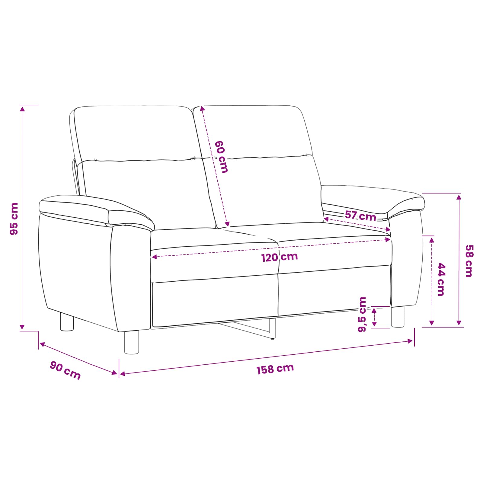 Sofa Dark Grey 158 x 90 x 95 cm Fabric