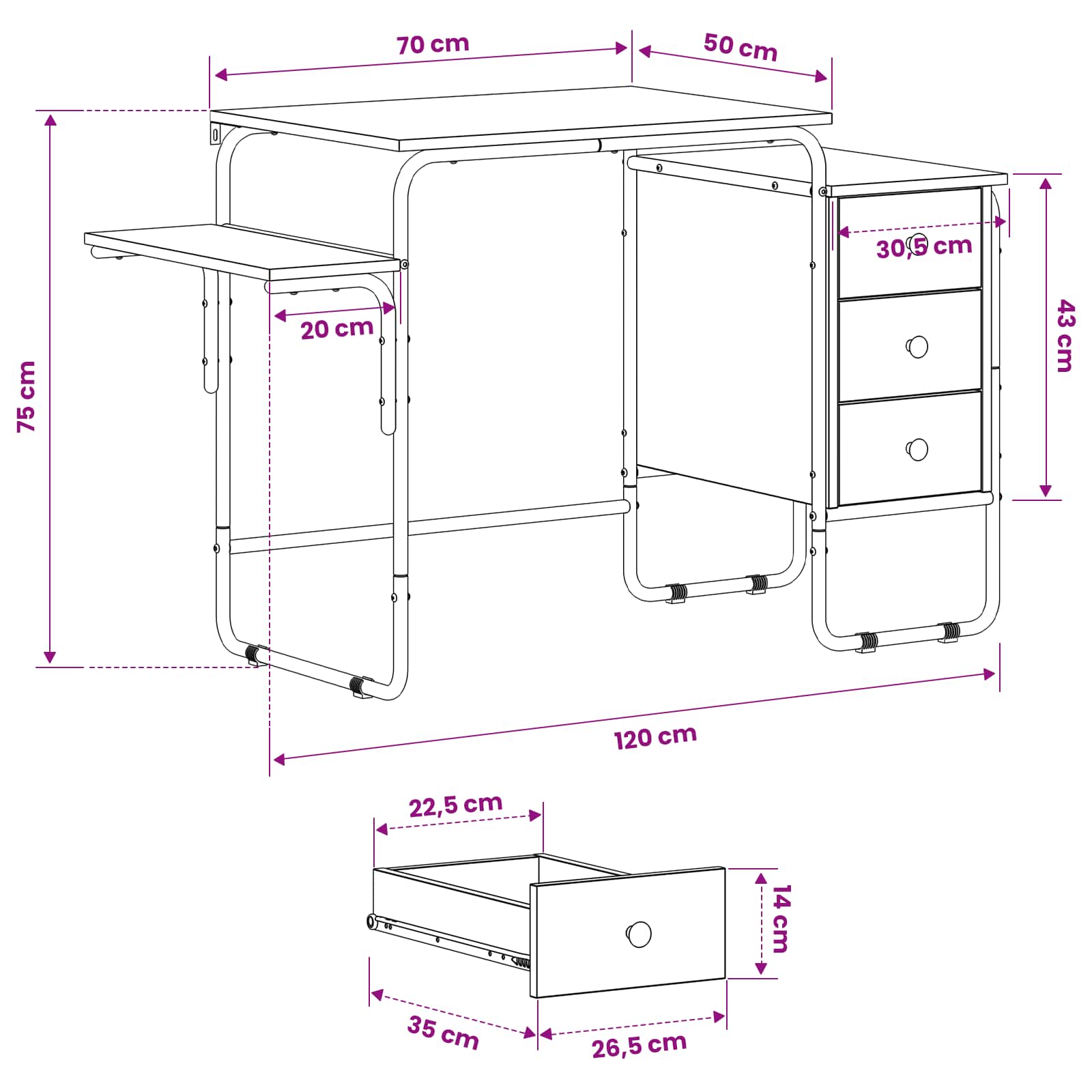 Desk with Storage Black Oak 120 x 50 x 75 cm