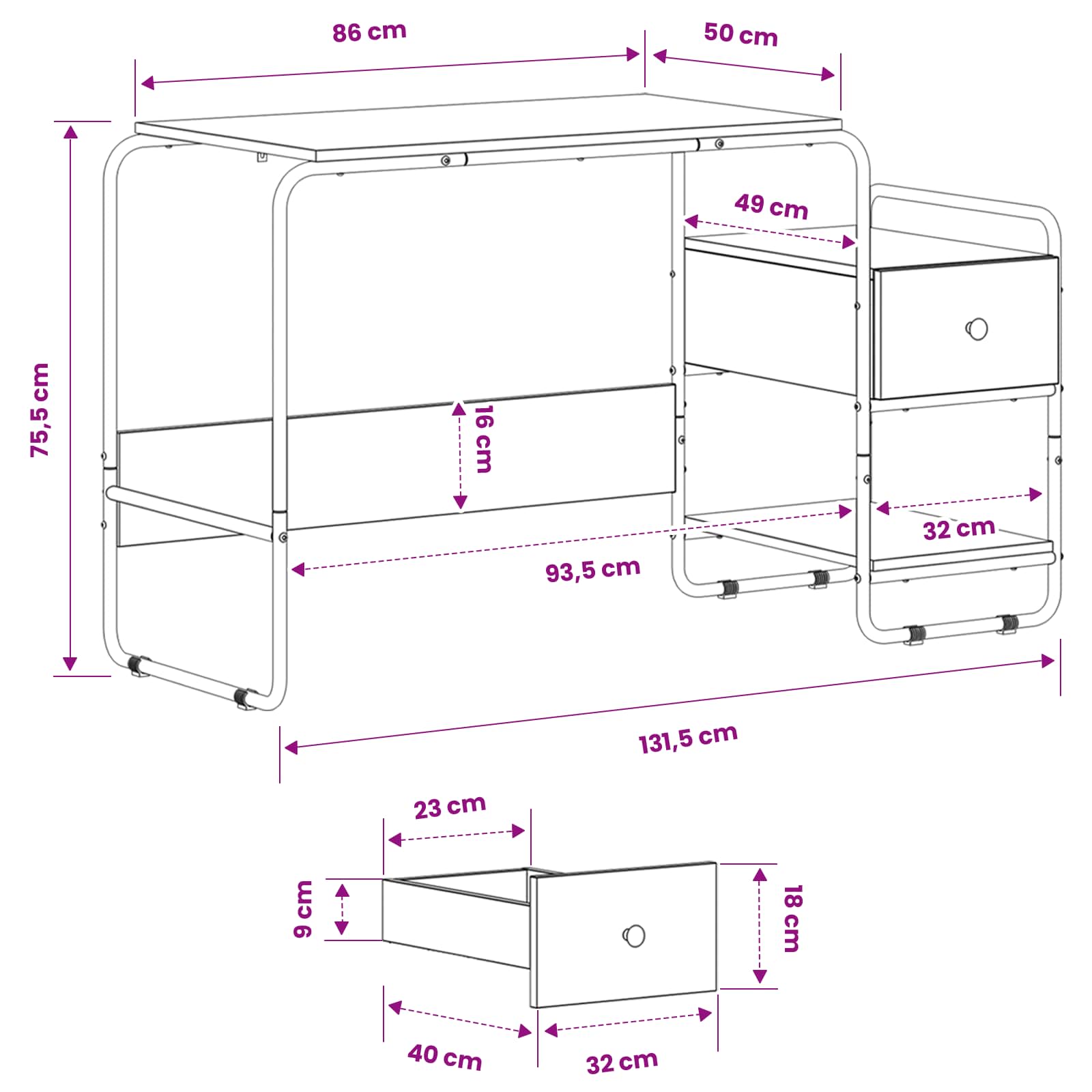 Desk with Storage Sonoma Oak 131.5 x 50 x 75.5 cm